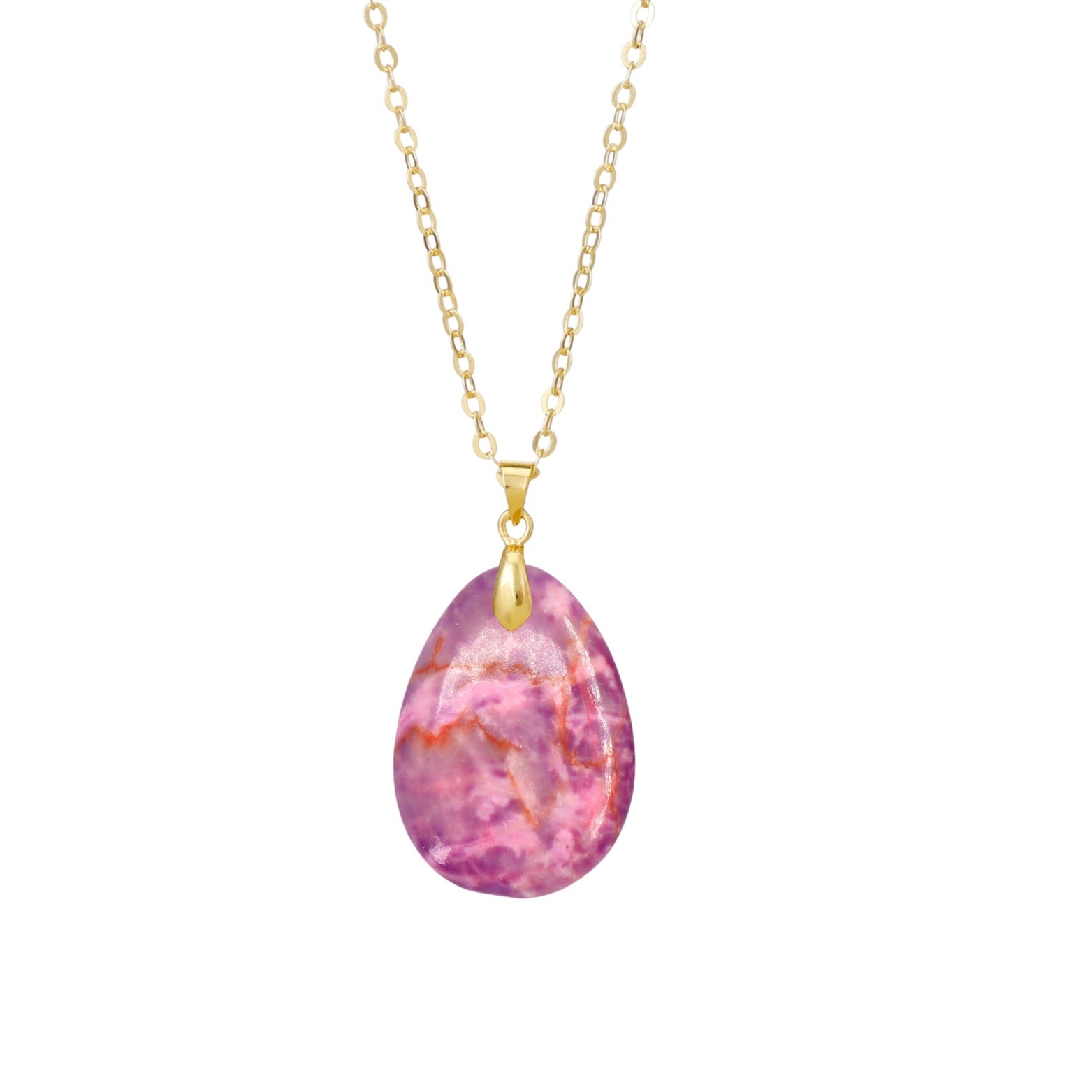 Ethnic Style Heart Shape Pendant Necklace With Crystal And Natural Stone Inlay, Real Gold Plated