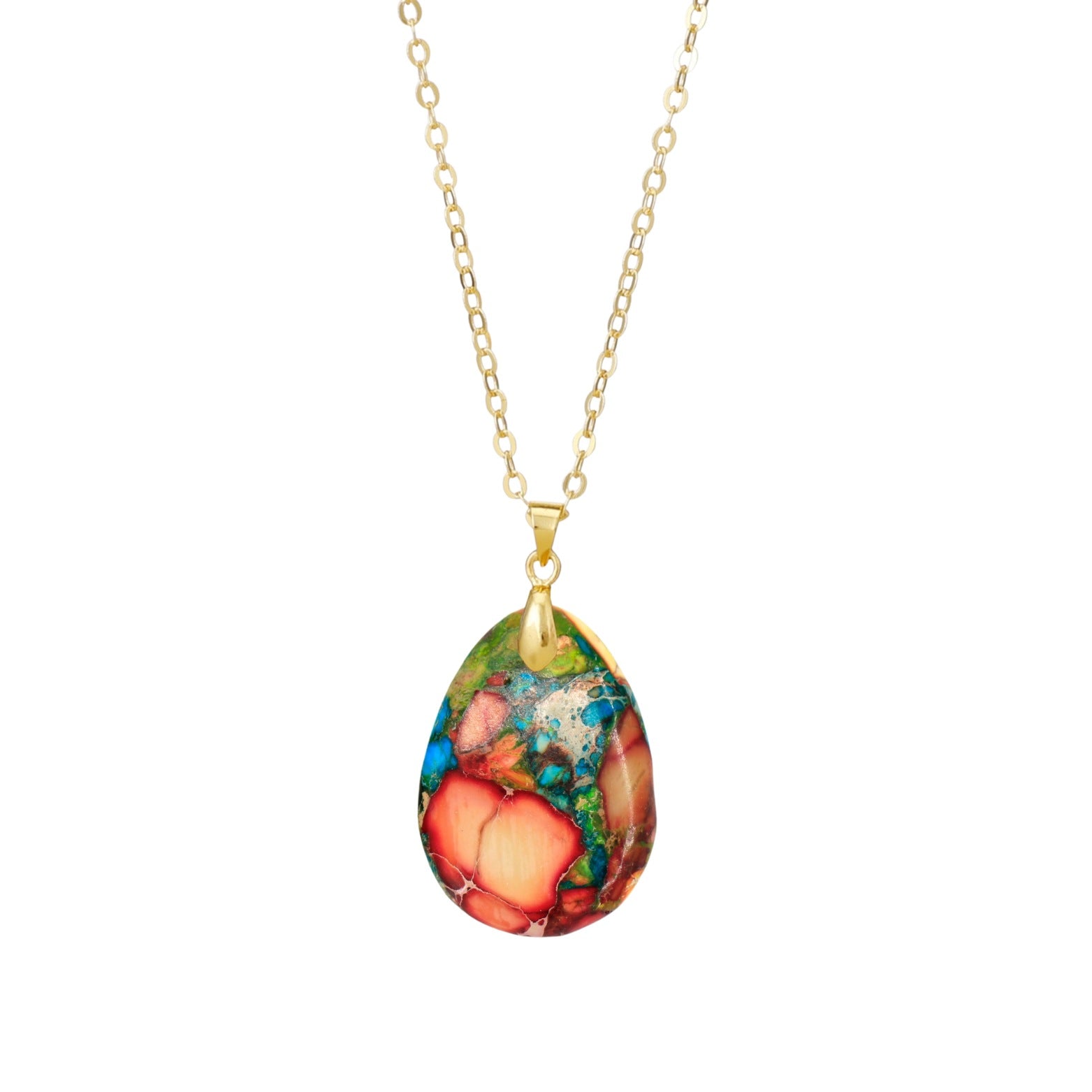 Ethnic Style Heart Shape Pendant Necklace With Crystal And Natural Stone Inlay, Real Gold Plated