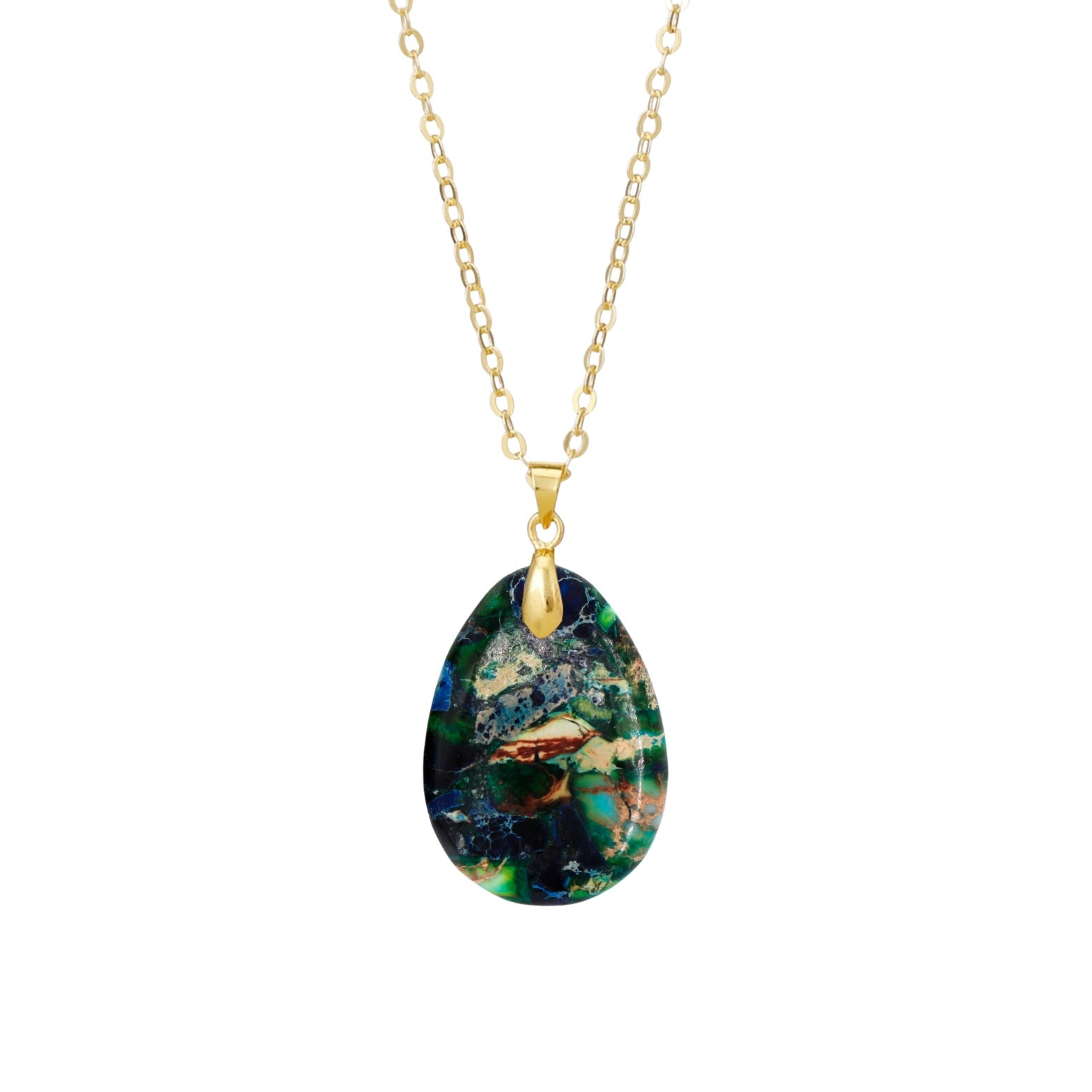 Ethnic Style Heart Shape Pendant Necklace With Crystal And Natural Stone Inlay, Real Gold Plated