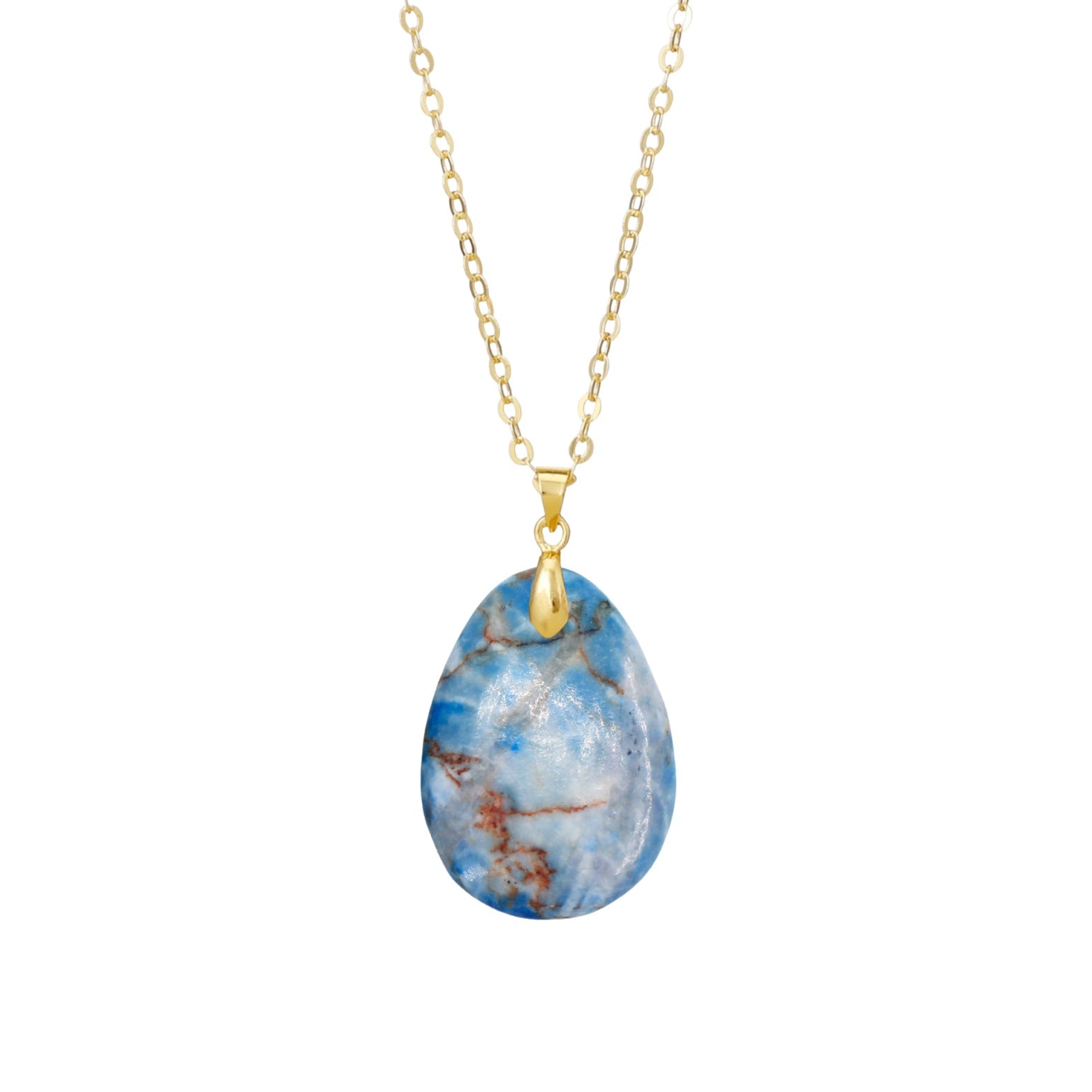 Ethnic Style Heart Shape Pendant Necklace With Crystal And Natural Stone Inlay, Real Gold Plated