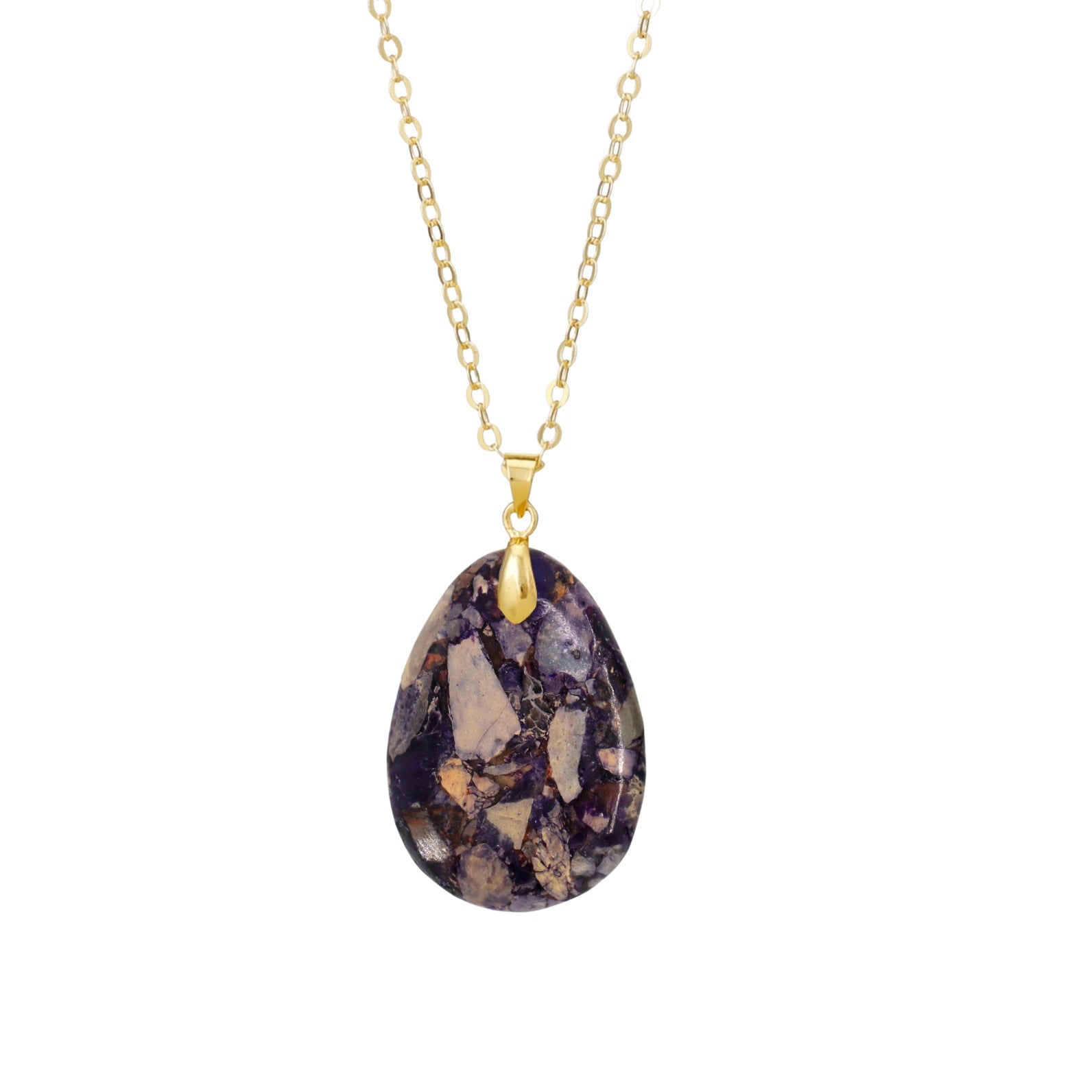 Ethnic Style Heart Shape Pendant Necklace With Crystal And Natural Stone Inlay, Real Gold Plated