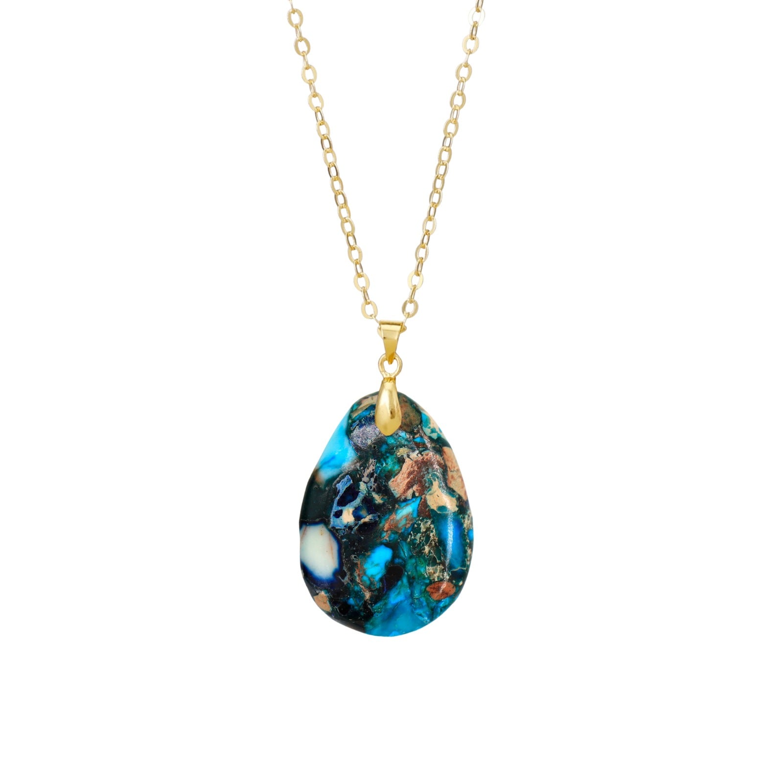 Ethnic Style Heart Shape Pendant Necklace With Crystal And Natural Stone Inlay, Real Gold Plated