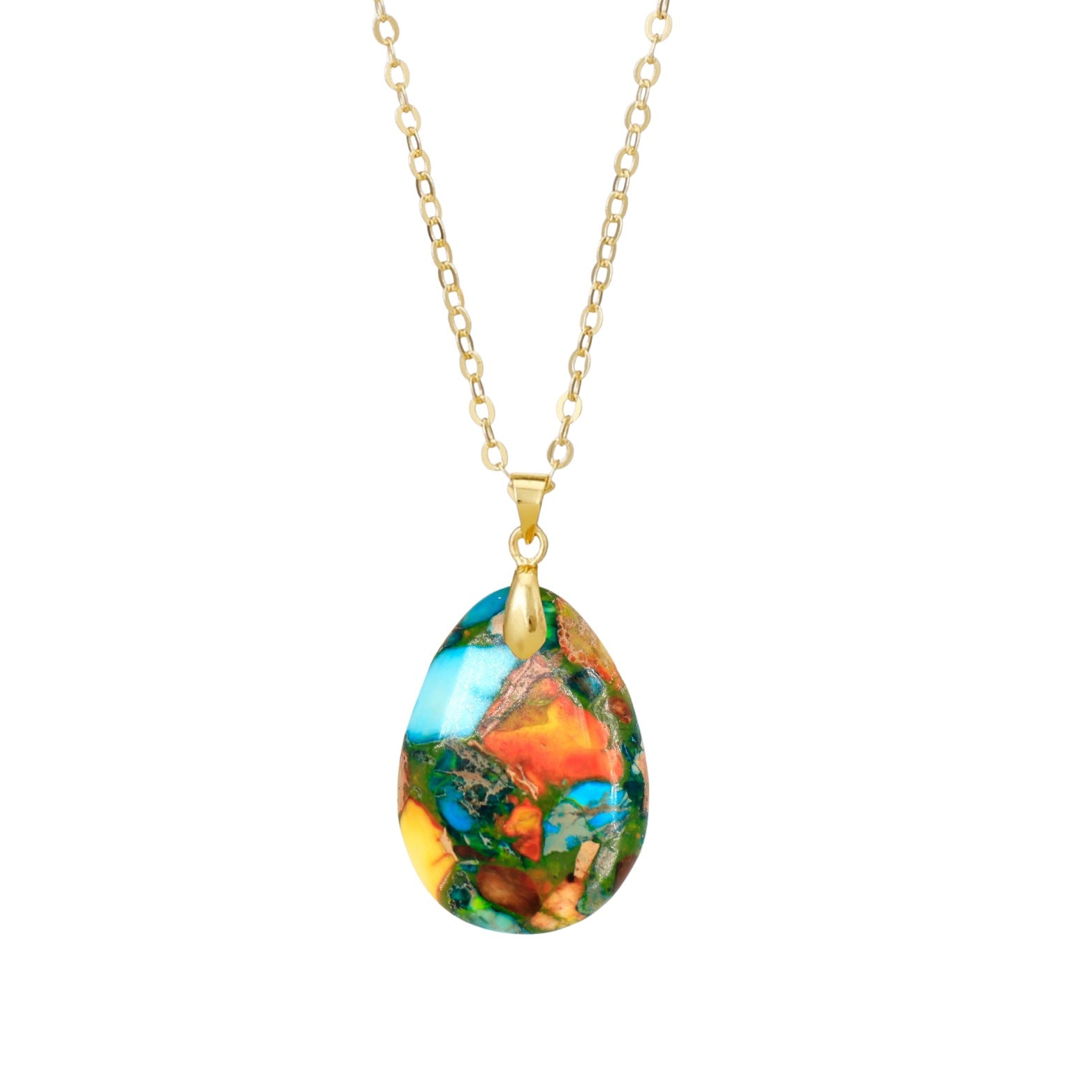 Ethnic Style Heart Shape Pendant Necklace With Crystal And Natural Stone Inlay, Real Gold Plated