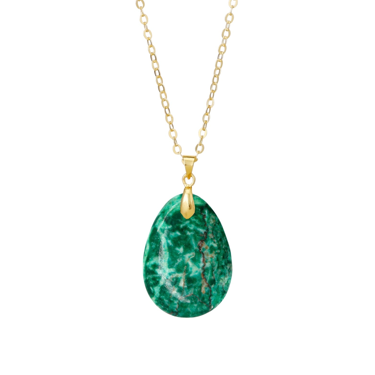 Ethnic Style Heart Shape Pendant Necklace With Crystal And Natural Stone Inlay, Real Gold Plated