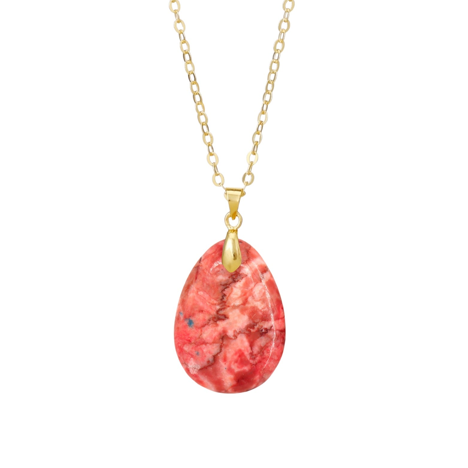 Ethnic Style Heart Shape Pendant Necklace With Crystal And Natural Stone Inlay, Real Gold Plated