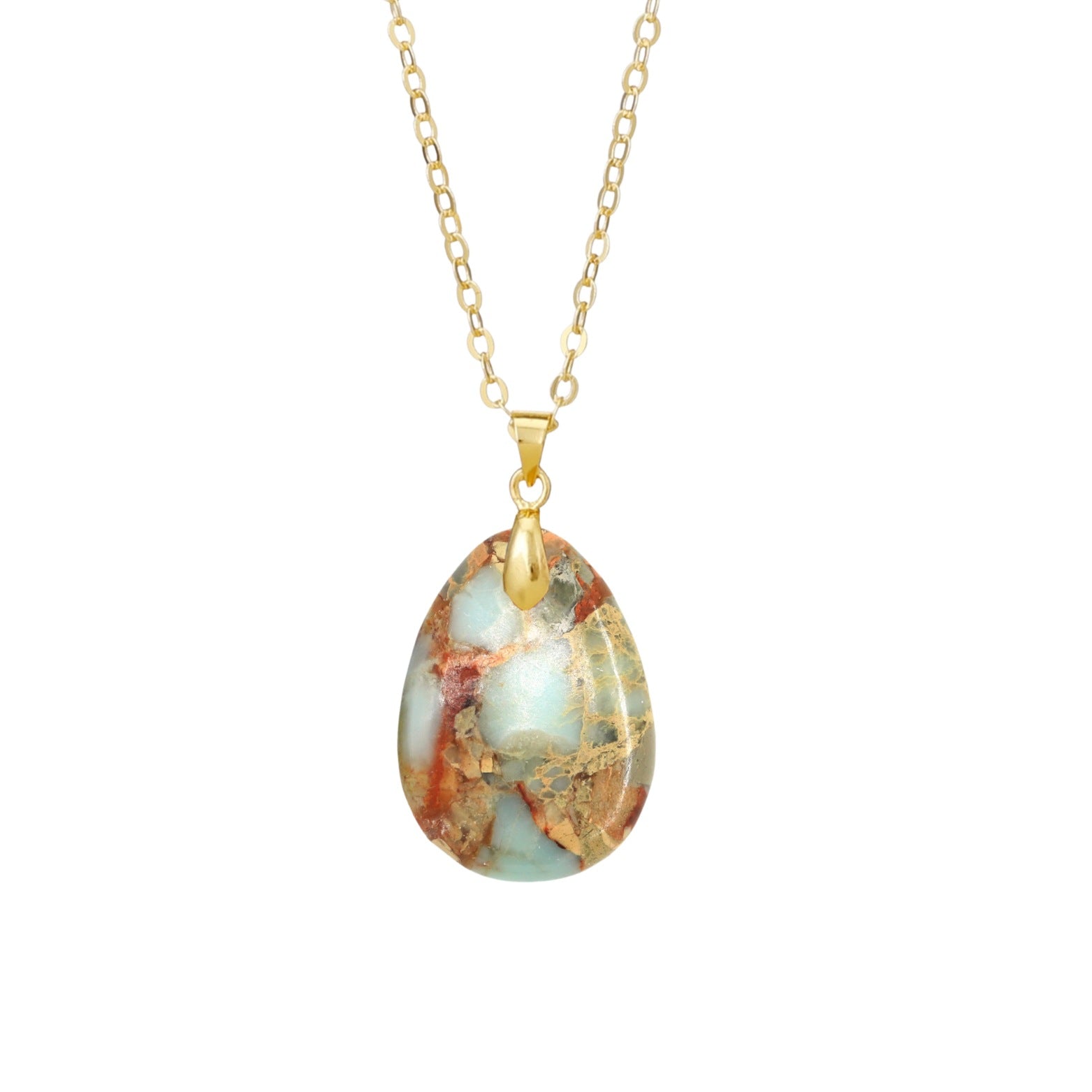Ethnic Style Heart Shape Pendant Necklace With Crystal And Natural Stone Inlay, Real Gold Plated