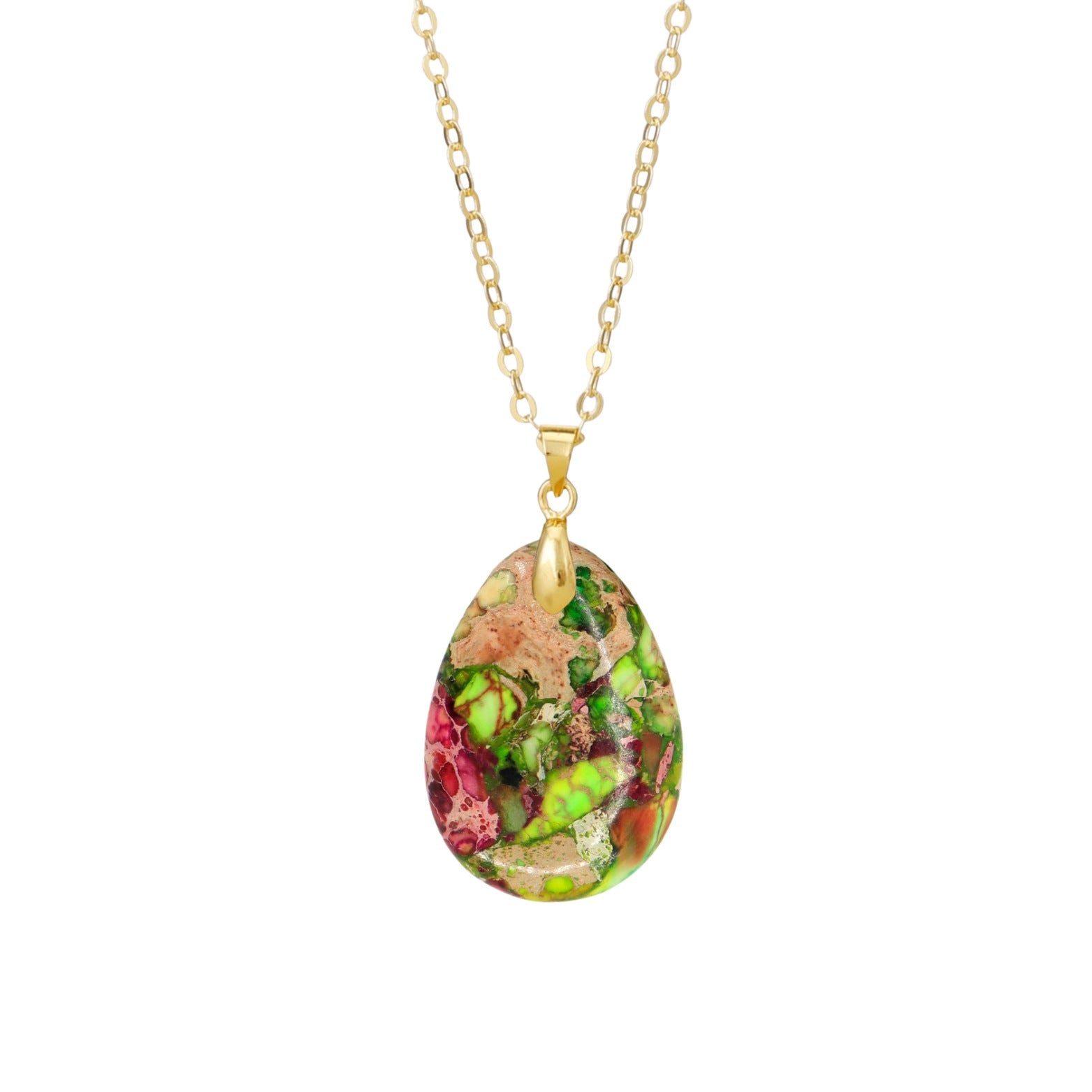 Ethnic Style Heart Shape Pendant Necklace With Crystal And Natural Stone Inlay, Real Gold Plated