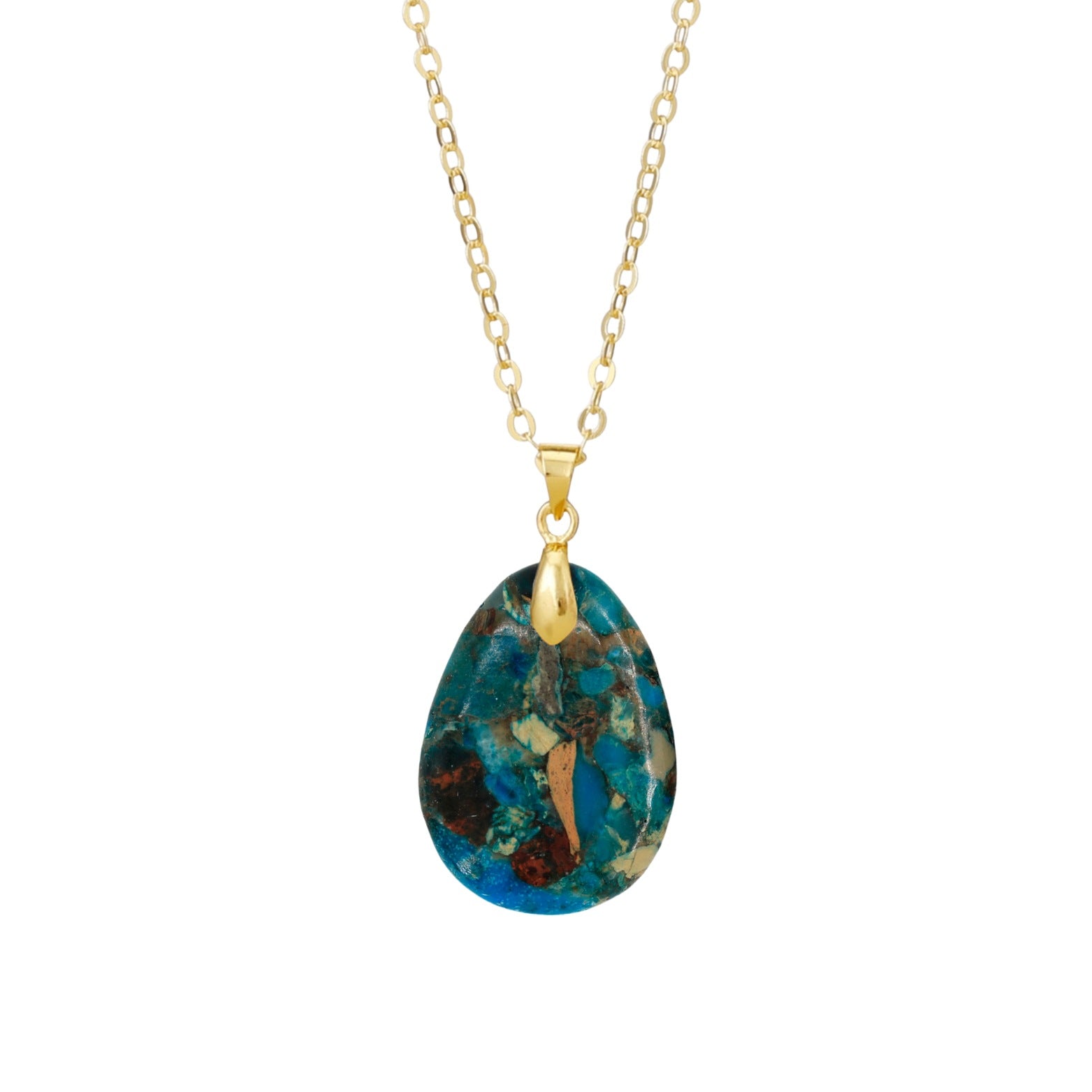 Ethnic Style Heart Shape Pendant Necklace With Crystal And Natural Stone Inlay, Real Gold Plated