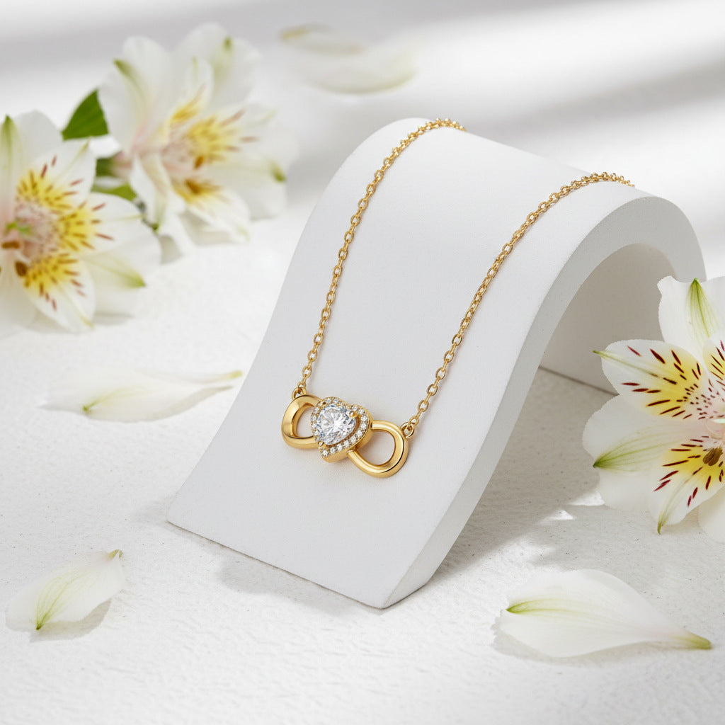 Heart Shape Pendant Necklace For Women In Real Gold Plated Copper With Cable Chain