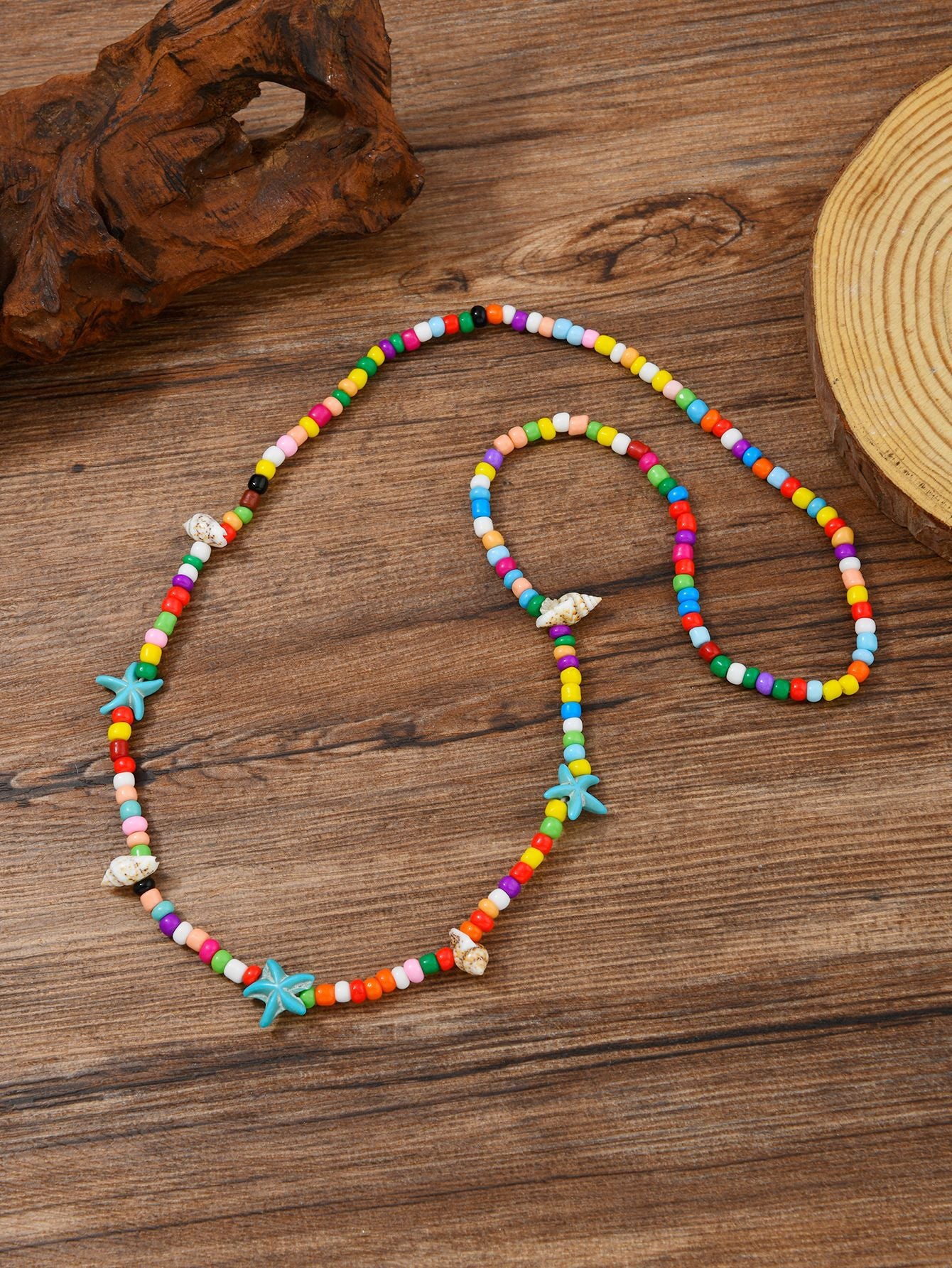 Ocean Pattern Bohemian Choker Necklace For Women With Beading Craft, Turquoise Inlay, And Beaded Chain In Mixed Materials