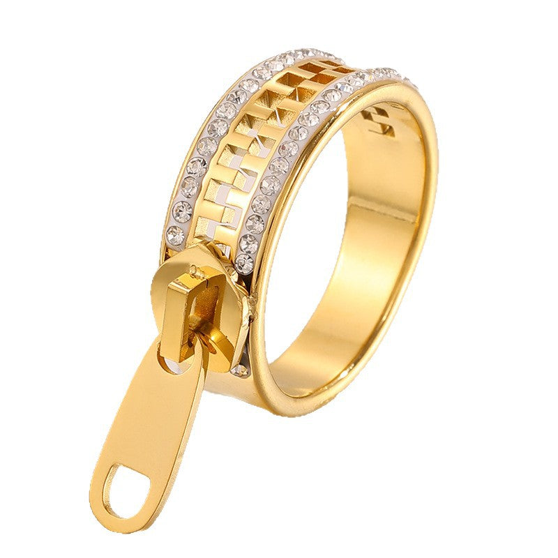 Geometric Waterproof Non Tarnish Rings For Adults, 304 Stainless Steel With 18K Real Gold Plated PVD Coating And Zircon Inlay