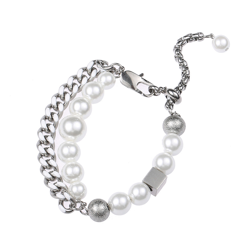 Handmade Pearl Bracelet For Women With PVD Coated 304 Stainless Steel And Artificial Pearl On Cuban Link Chain