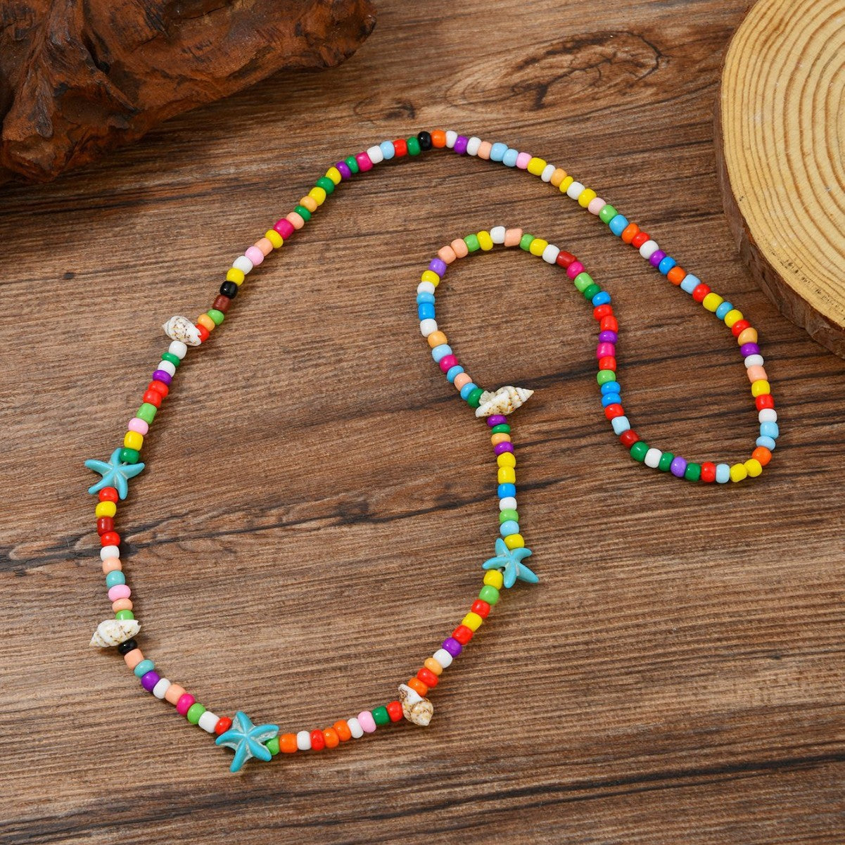 Ocean Pattern Bohemian Choker Necklace For Women With Beading Craft, Turquoise Inlay, And Beaded Chain In Mixed Materials