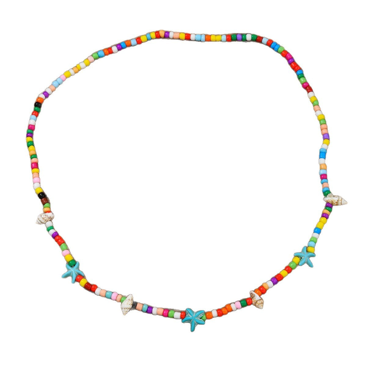 Ocean Pattern Bohemian Choker Necklace For Women With Beading Craft, Turquoise Inlay, And Beaded Chain In Mixed Materials