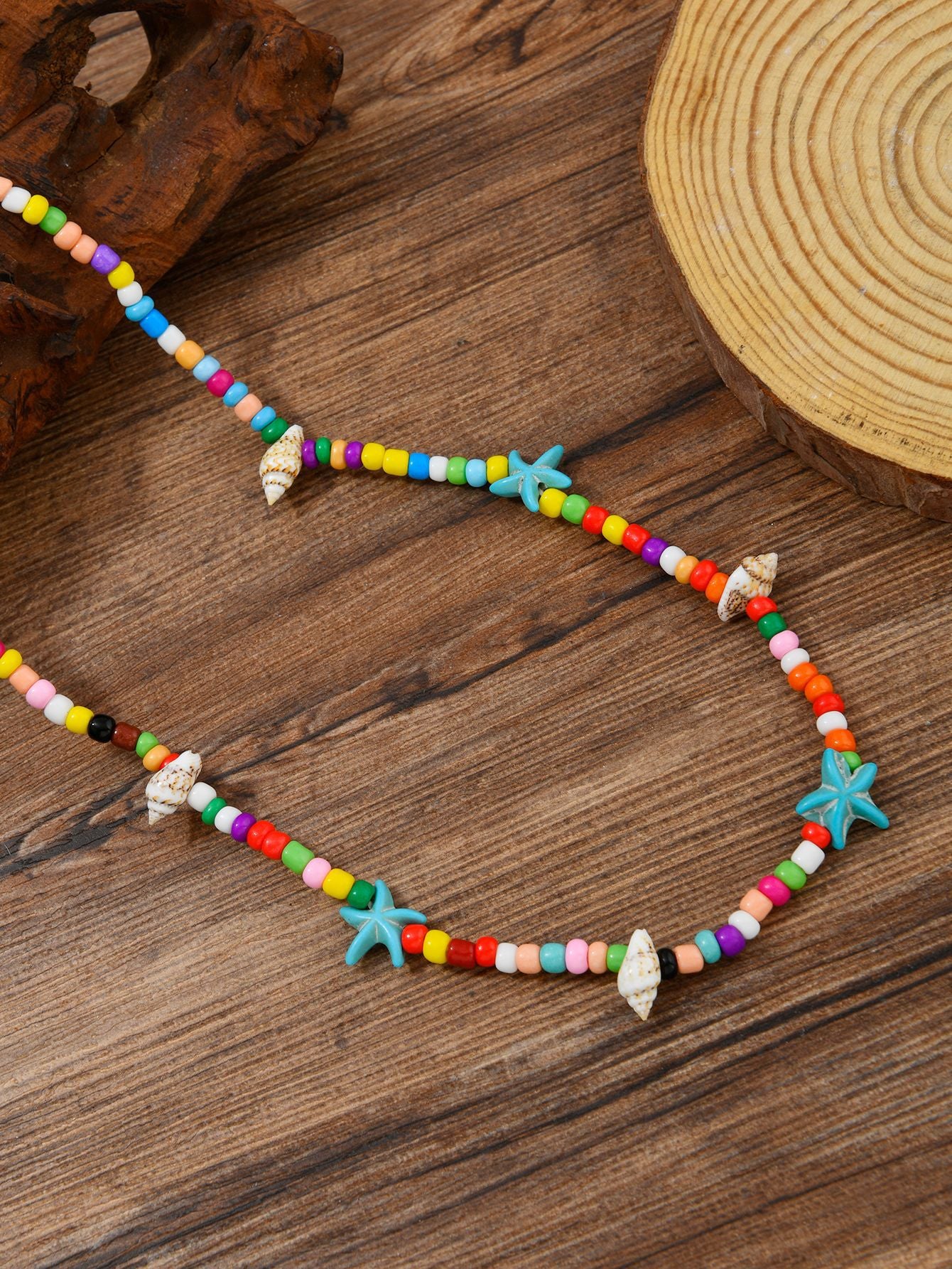 Ocean Pattern Bohemian Choker Necklace For Women With Beading Craft, Turquoise Inlay, And Beaded Chain In Mixed Materials