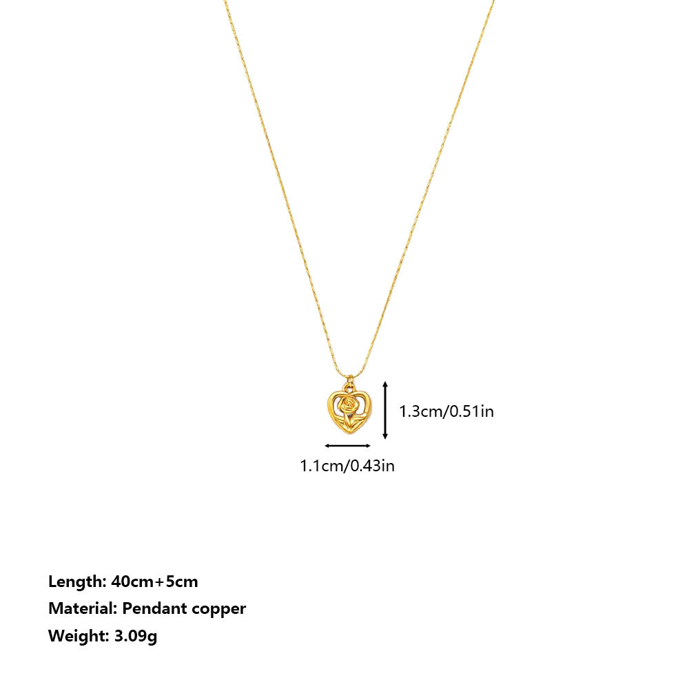 Heart Shape Pendant Necklace For Women In Gold Titanium Steel With Rhinestones On Cable Chain