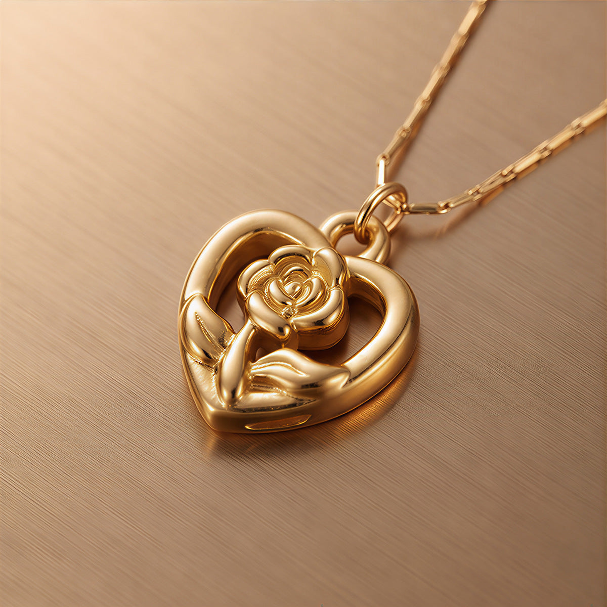 Heart Shape Pendant Necklace For Women In Gold Titanium Steel With Rhinestones On Cable Chain