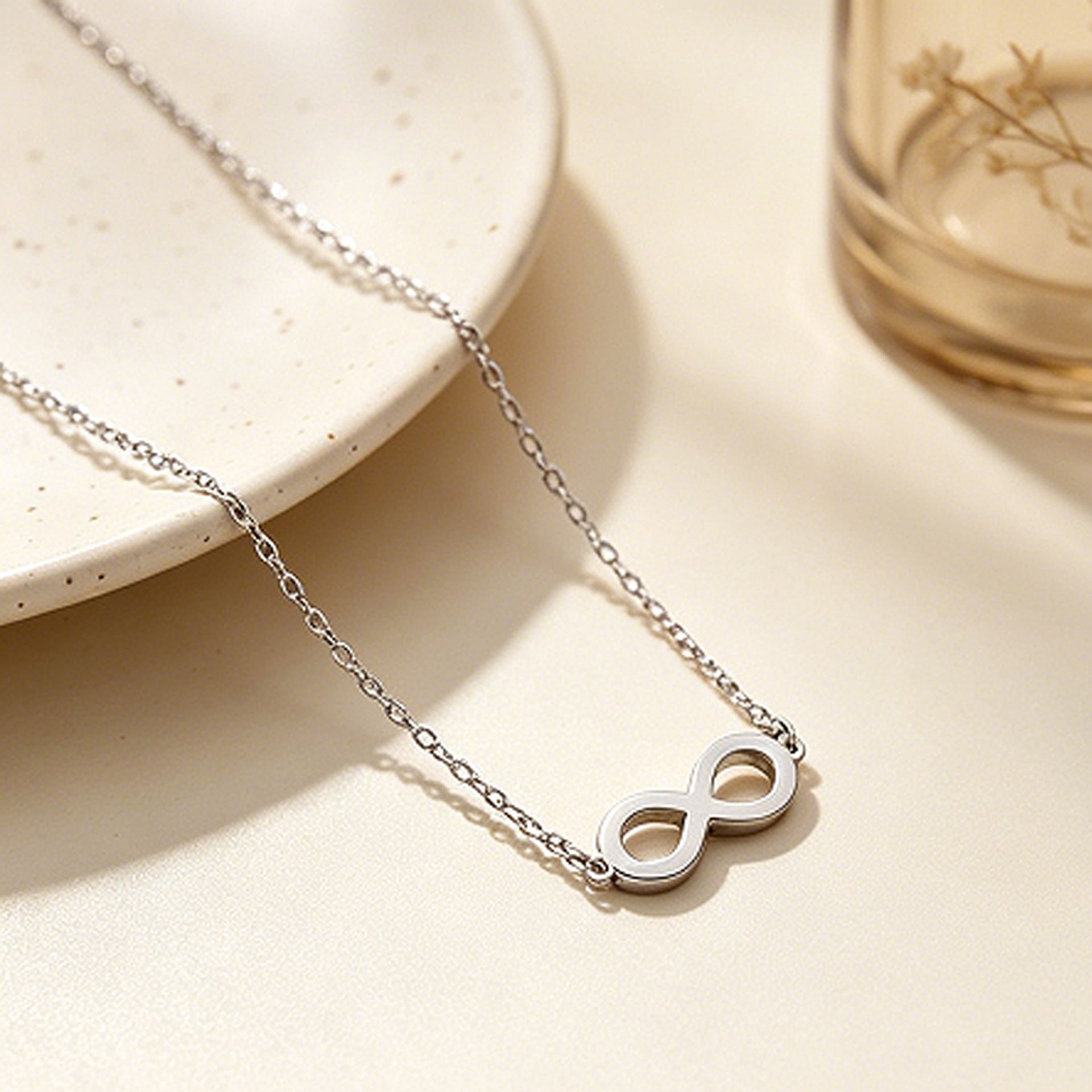 Infinity Pendant Necklace For Women In Gold, Simple Style 304 Stainless Steel With Cable Chain