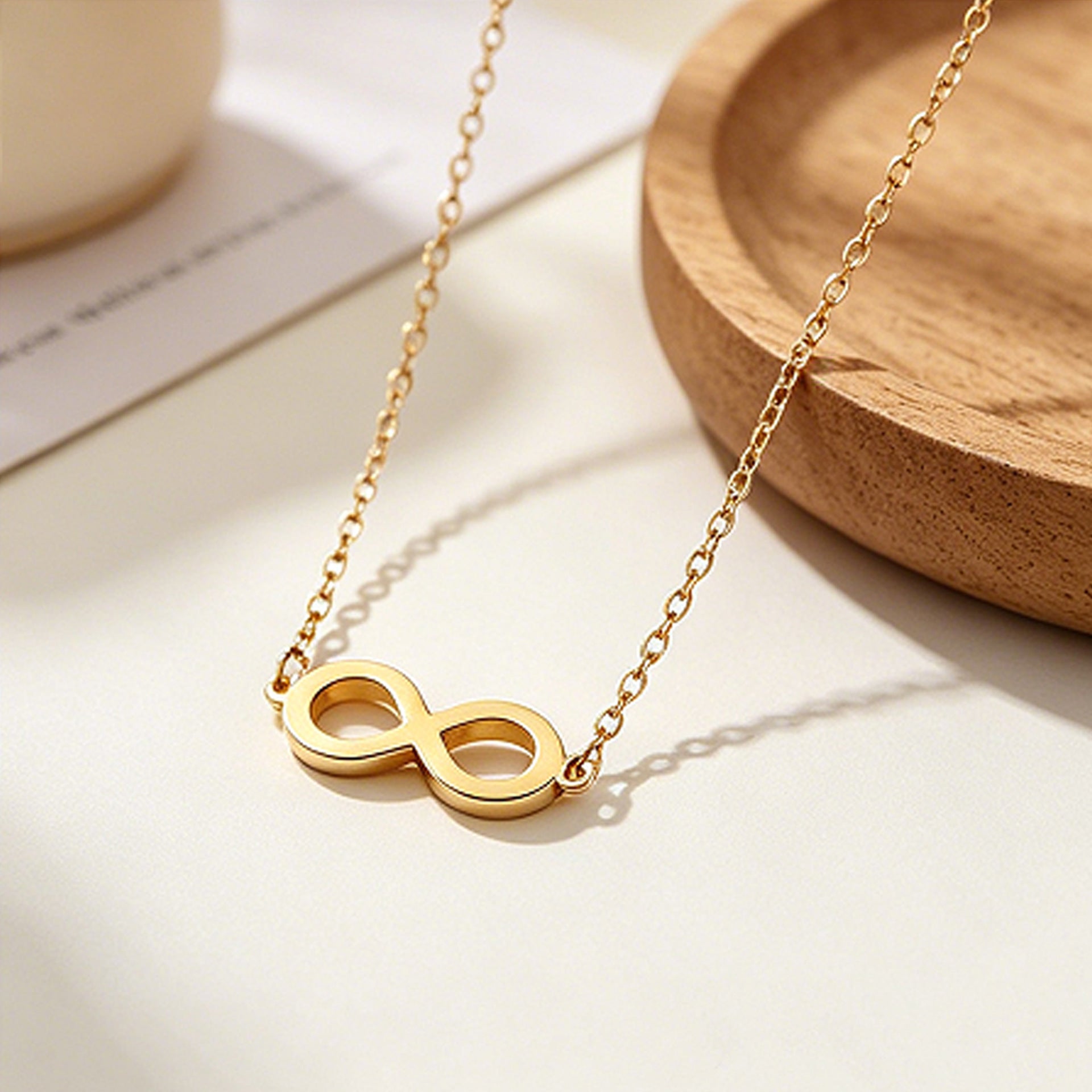 Infinity Pendant Necklace For Women In Gold, Simple Style 304 Stainless Steel With Cable Chain