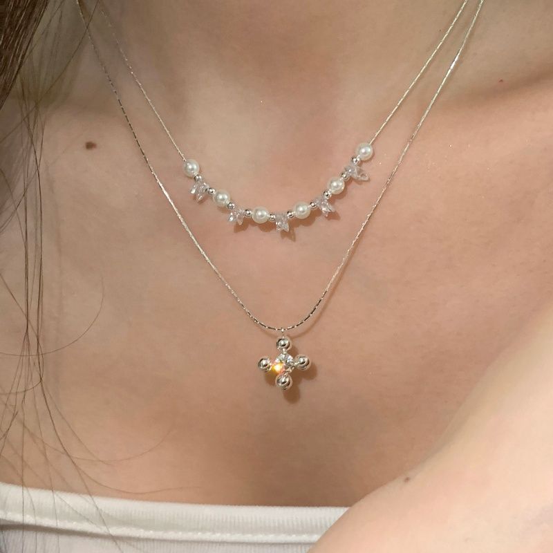 Sweet Double Layer Necklaces For Women Featuring Alloy Chain And Pendant With Electroplated Finish