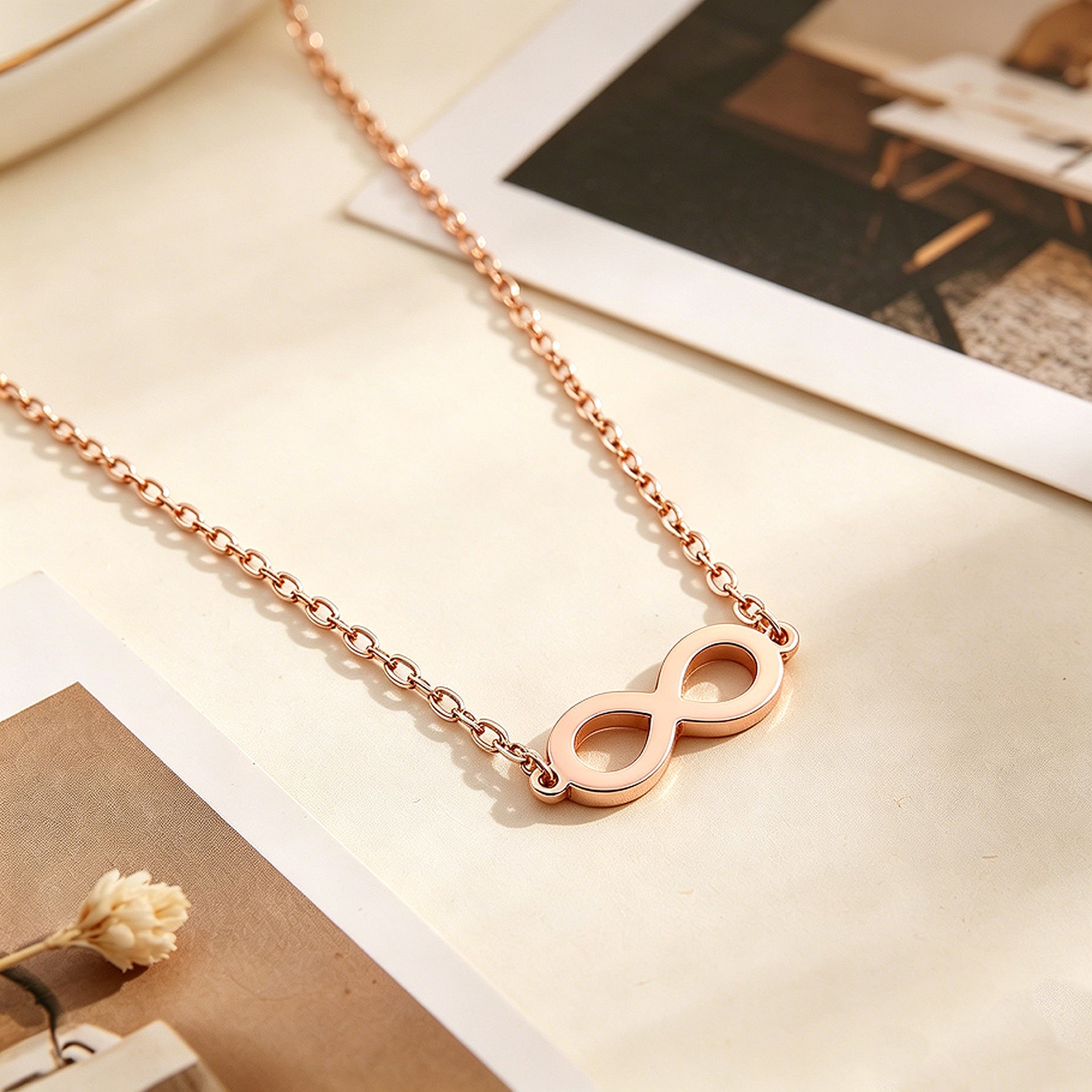 Infinity Pendant Necklace For Women In Gold, Simple Style 304 Stainless Steel With Cable Chain