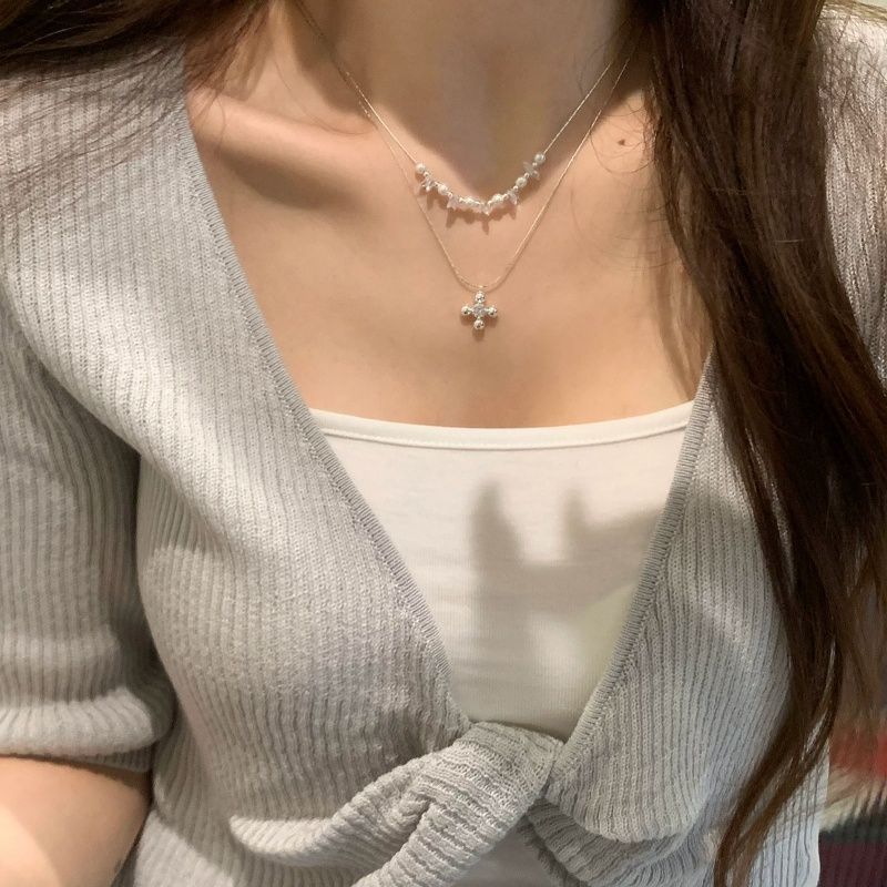 Sweet Double Layer Necklaces For Women Featuring Alloy Chain And Pendant With Electroplated Finish