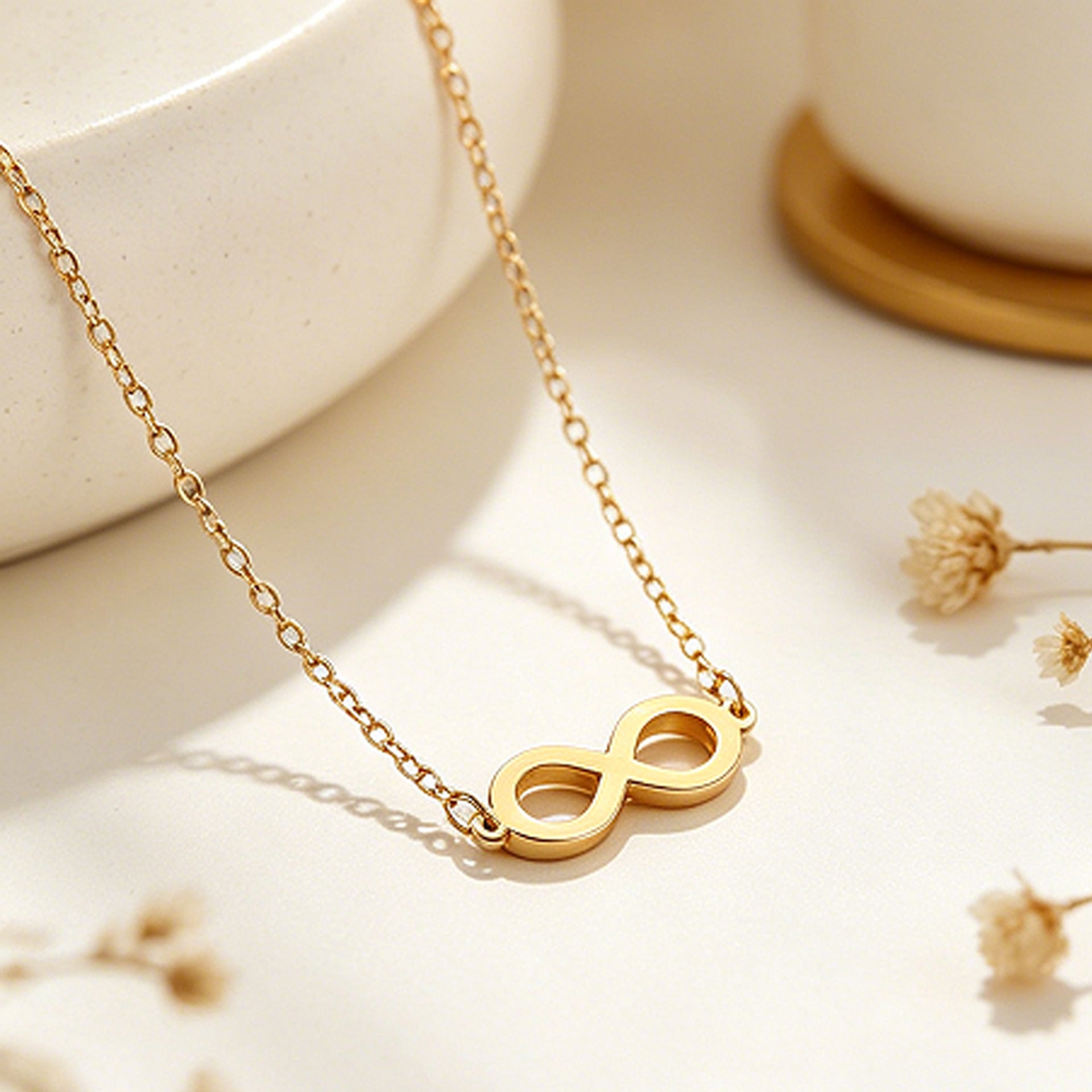 Infinity Pendant Necklace For Women In Gold, Simple Style 304 Stainless Steel With Cable Chain