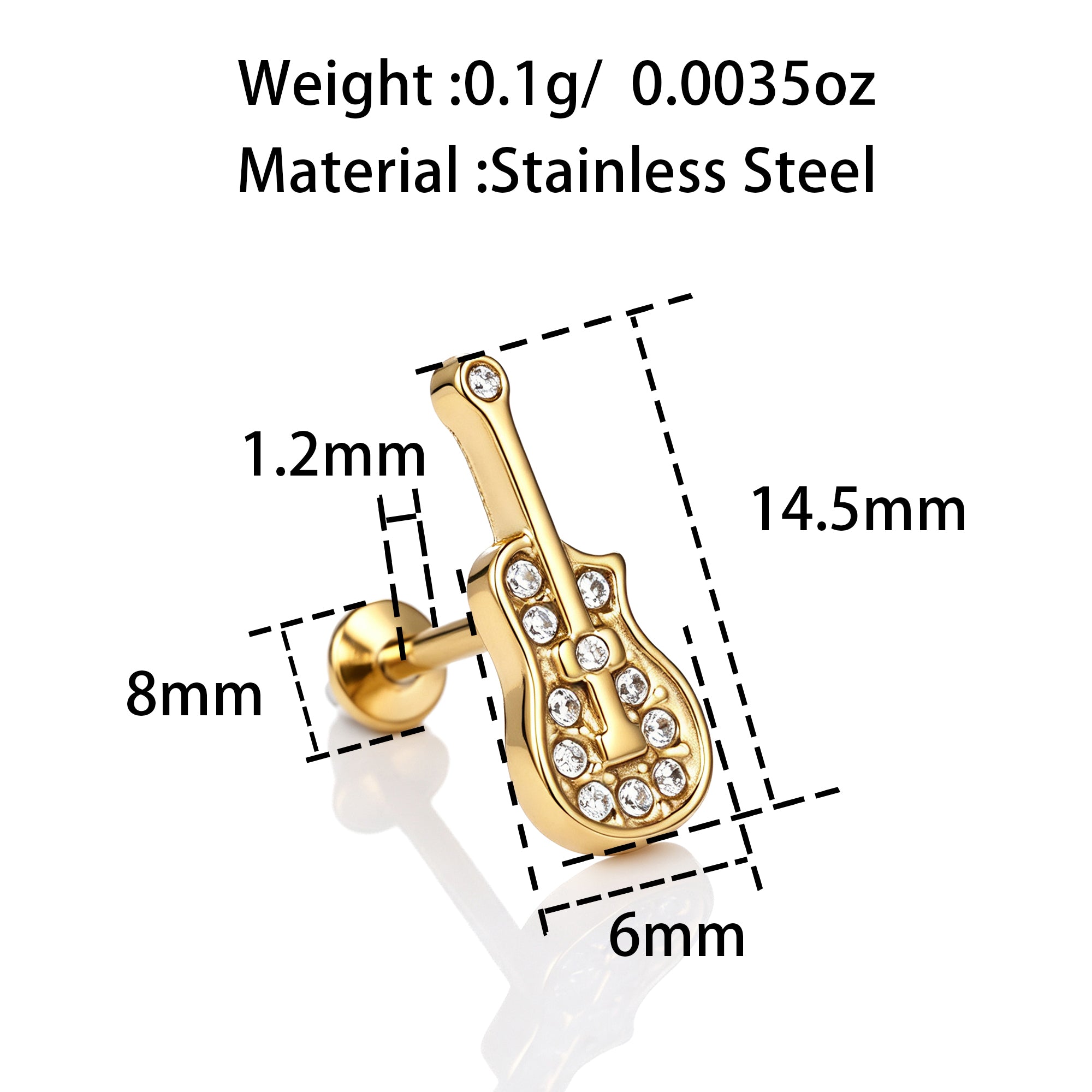 Solid Color 18K Real Gold Plated 304 Stainless Steel Lip Ring With Zircon Inlay, Hypoallergenic, 1 Piece For Adults