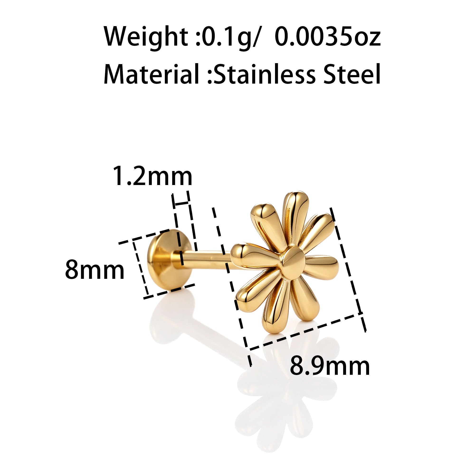 Solid Color 18K Real Gold Plated 304 Stainless Steel Lip Ring With Zircon Inlay, Hypoallergenic, 1 Piece For Adults