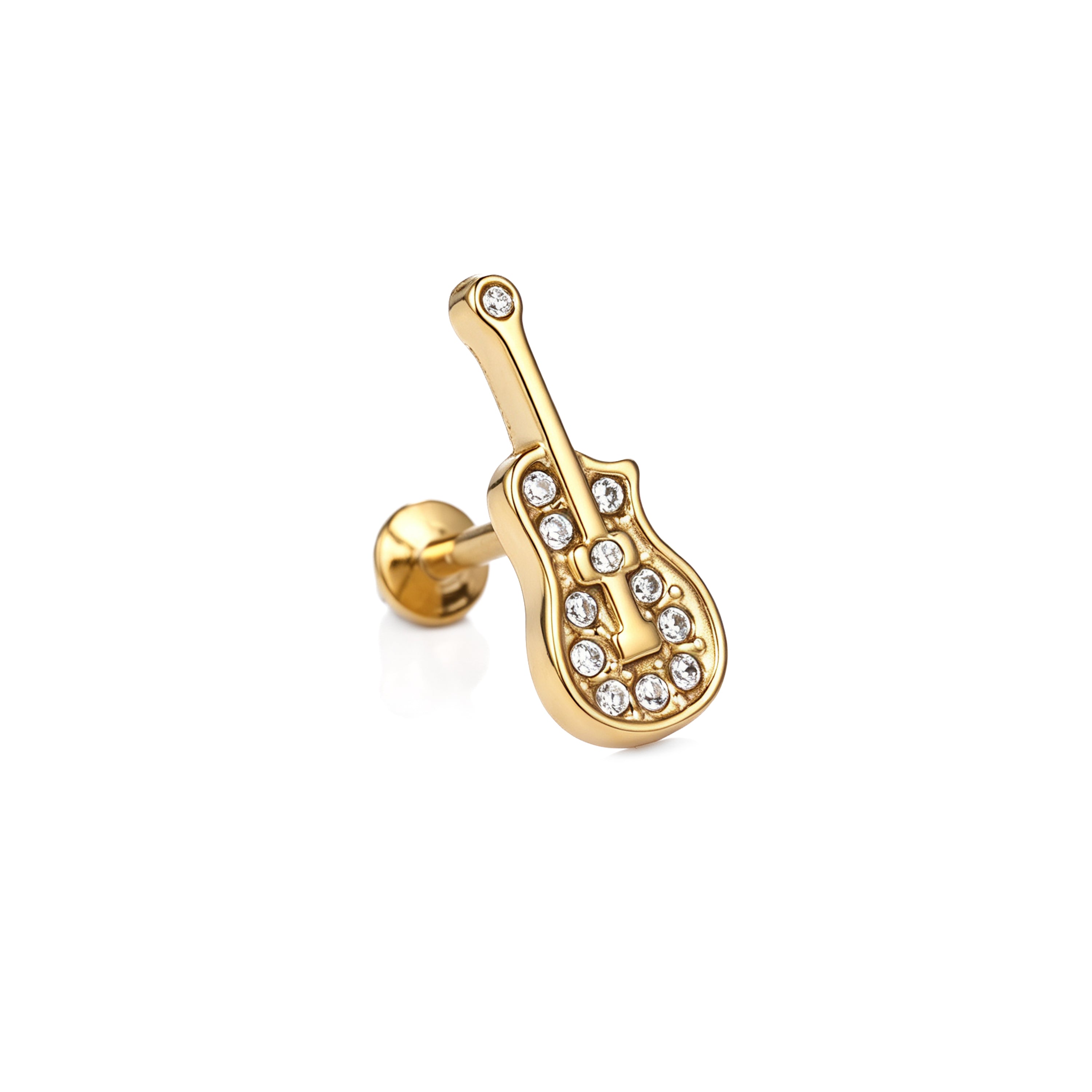 Solid Color 18K Real Gold Plated 304 Stainless Steel Lip Ring With Zircon Inlay, Hypoallergenic, 1 Piece For Adults