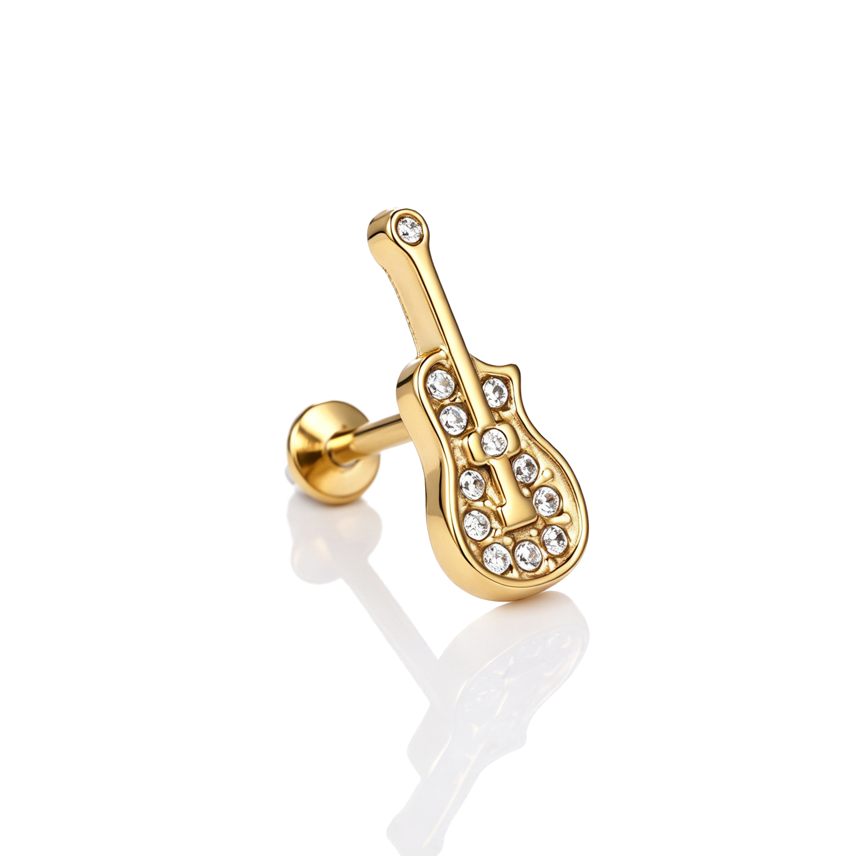 Solid Color 18K Real Gold Plated 304 Stainless Steel Lip Ring With Zircon Inlay, Hypoallergenic, 1 Piece For Adults
