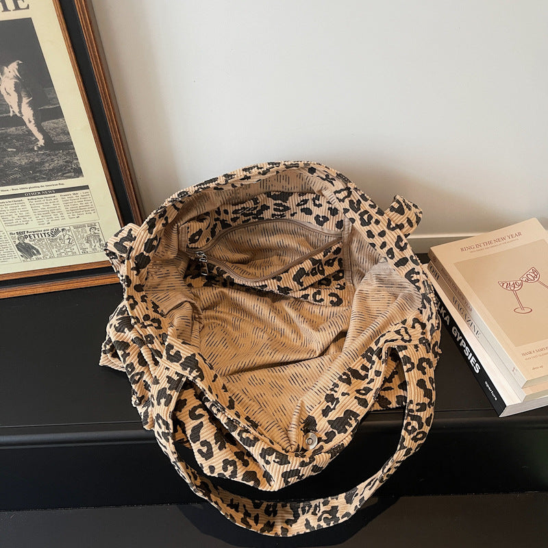 Leopard Print Square Polyester Tote Bag With Single Shoulder Strap, Large Capacity For Spring