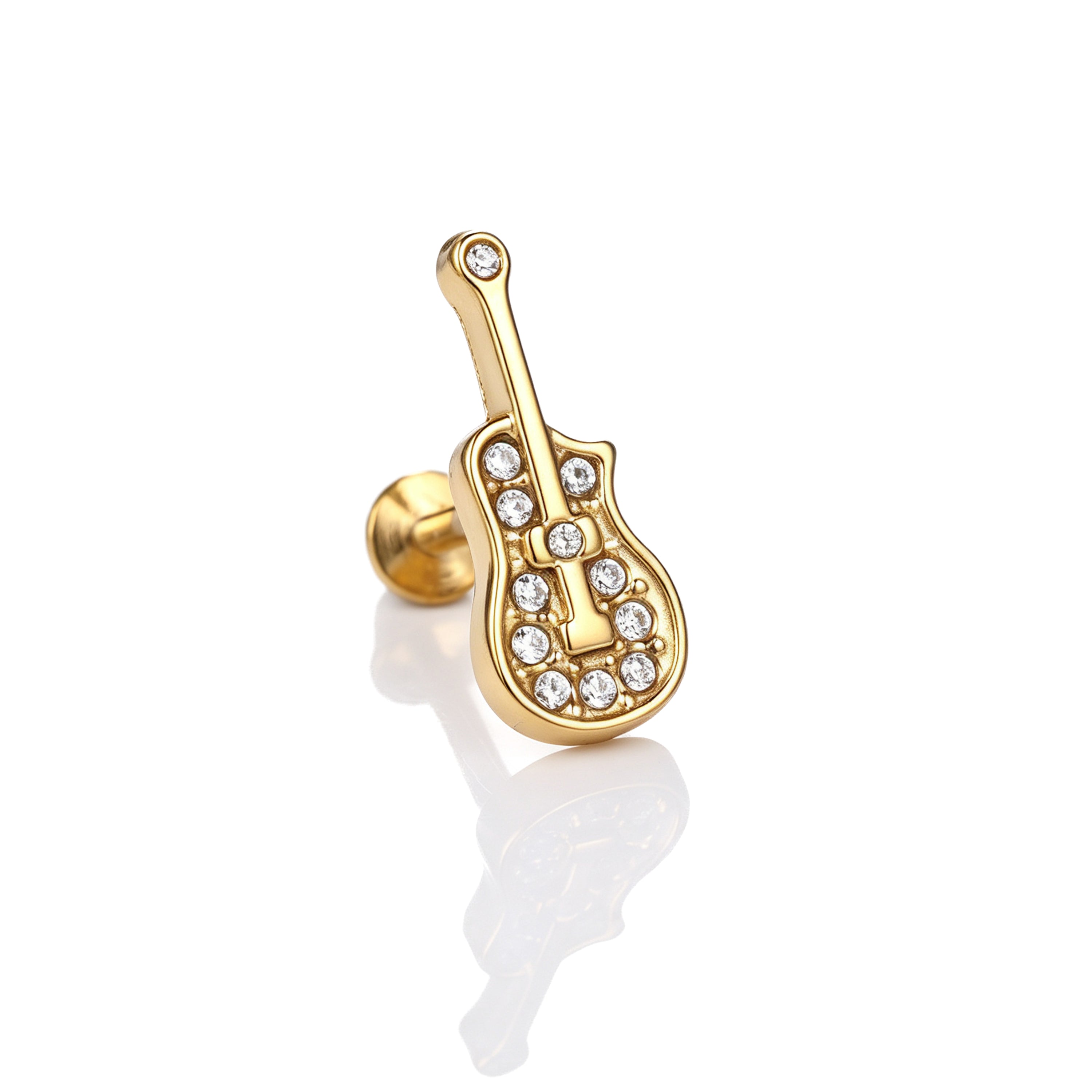 Solid Color 18K Real Gold Plated 304 Stainless Steel Lip Ring With Zircon Inlay, Hypoallergenic, 1 Piece For Adults