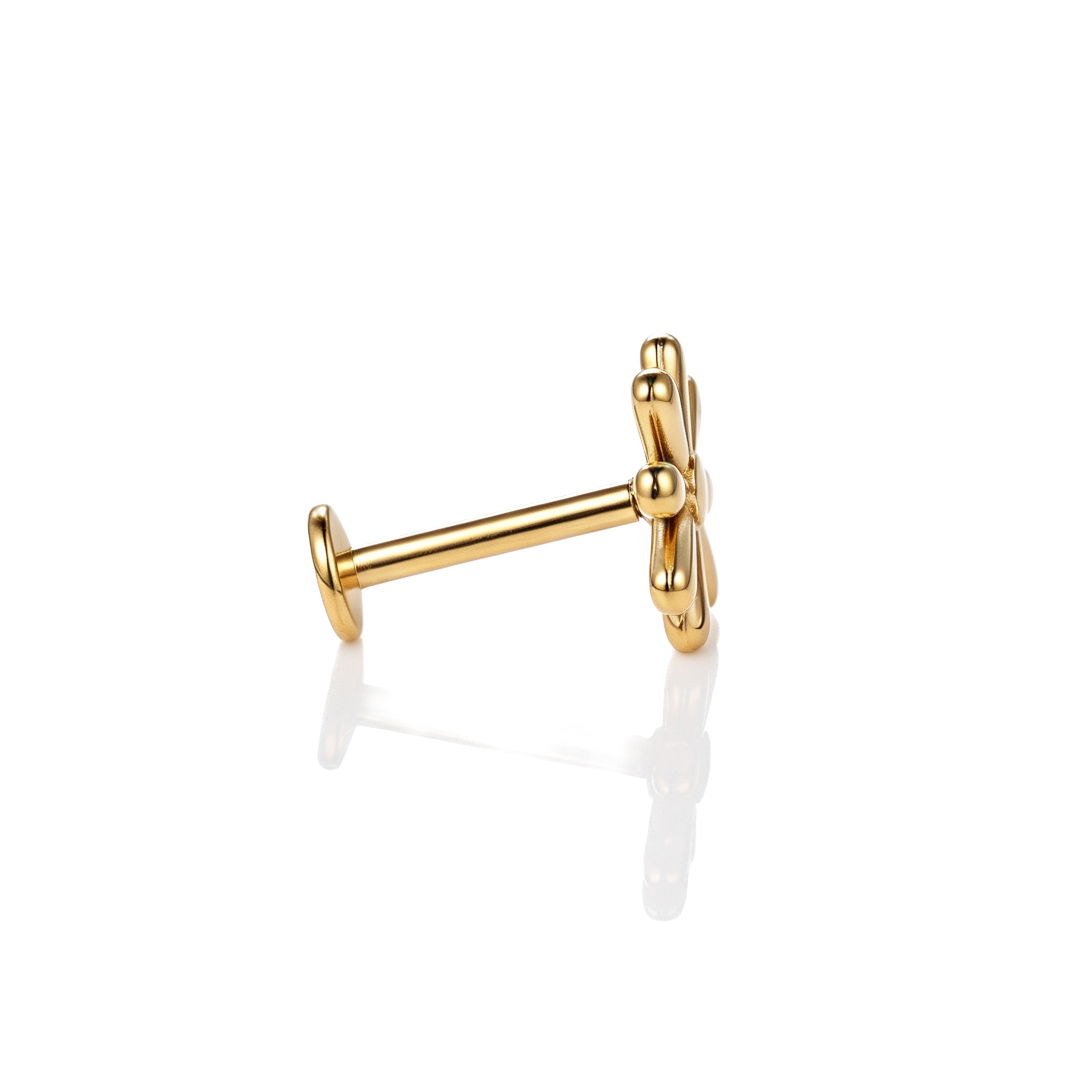 Solid Color 18K Real Gold Plated 304 Stainless Steel Lip Ring With Zircon Inlay, Hypoallergenic, 1 Piece For Adults