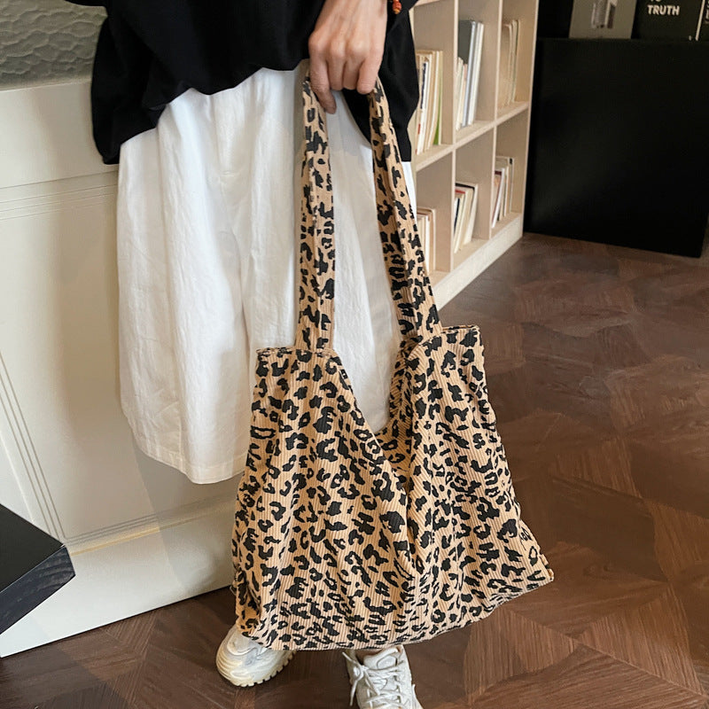Leopard Print Square Polyester Tote Bag With Single Shoulder Strap, Large Capacity For Spring