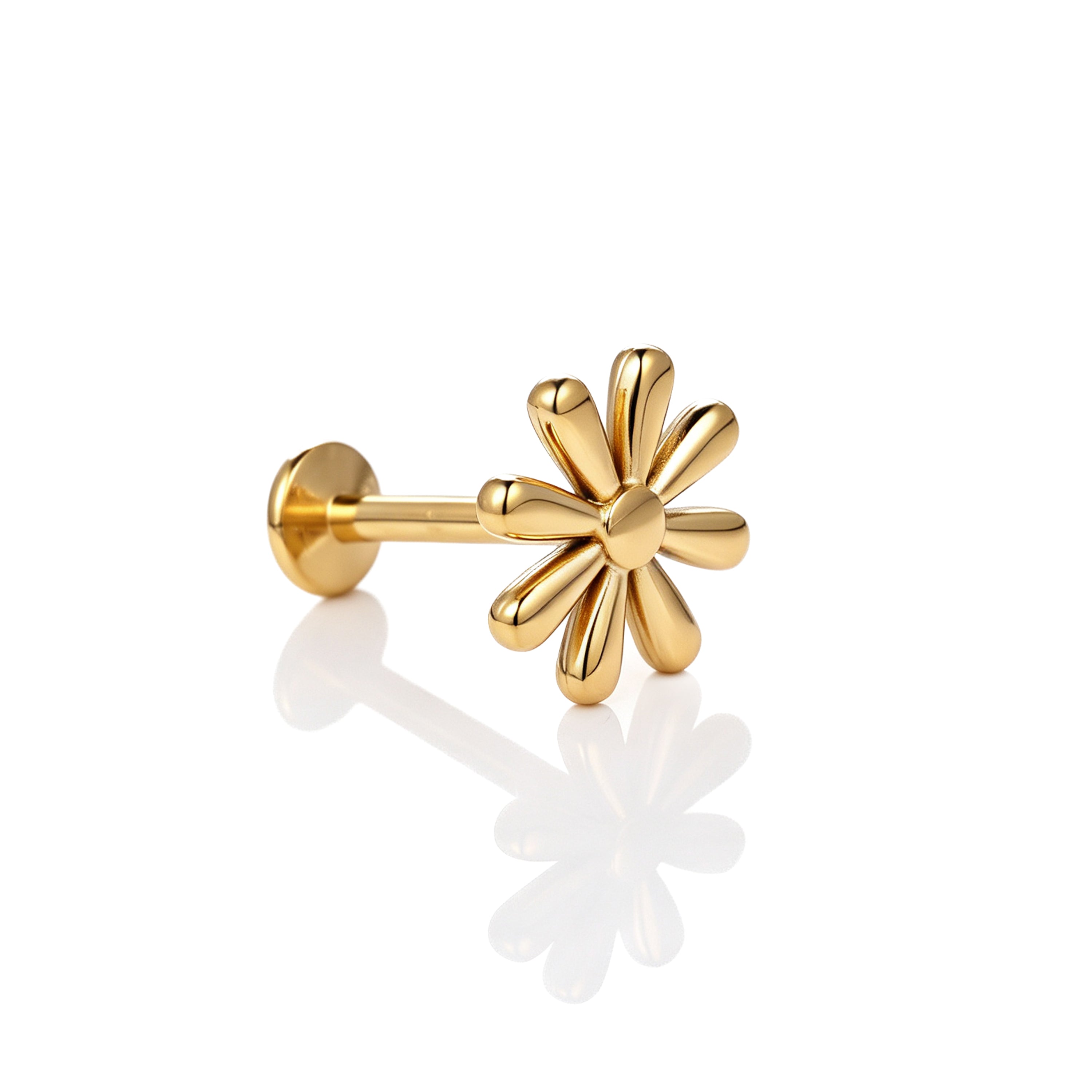 Solid Color 18K Real Gold Plated 304 Stainless Steel Lip Ring With Zircon Inlay, Hypoallergenic, 1 Piece For Adults