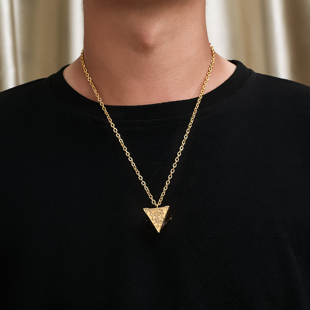 Handmade French Style Trillion-cut Necklace For Unisex, 304 Stainless Steel With 18K Real Gold Plated Cable Chain