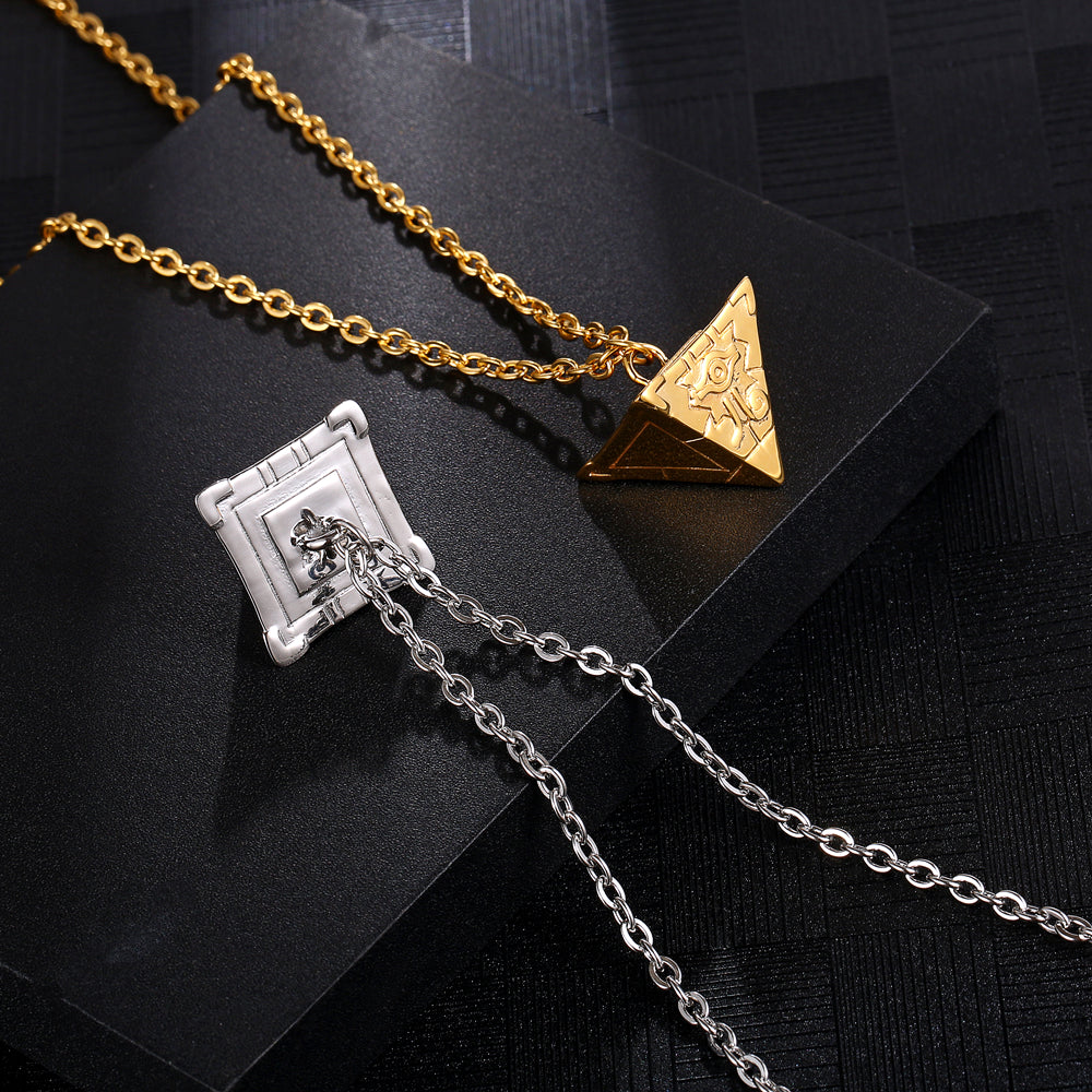 Handmade French Style Trillion-cut Necklace For Unisex, 304 Stainless Steel With 18K Real Gold Plated Cable Chain