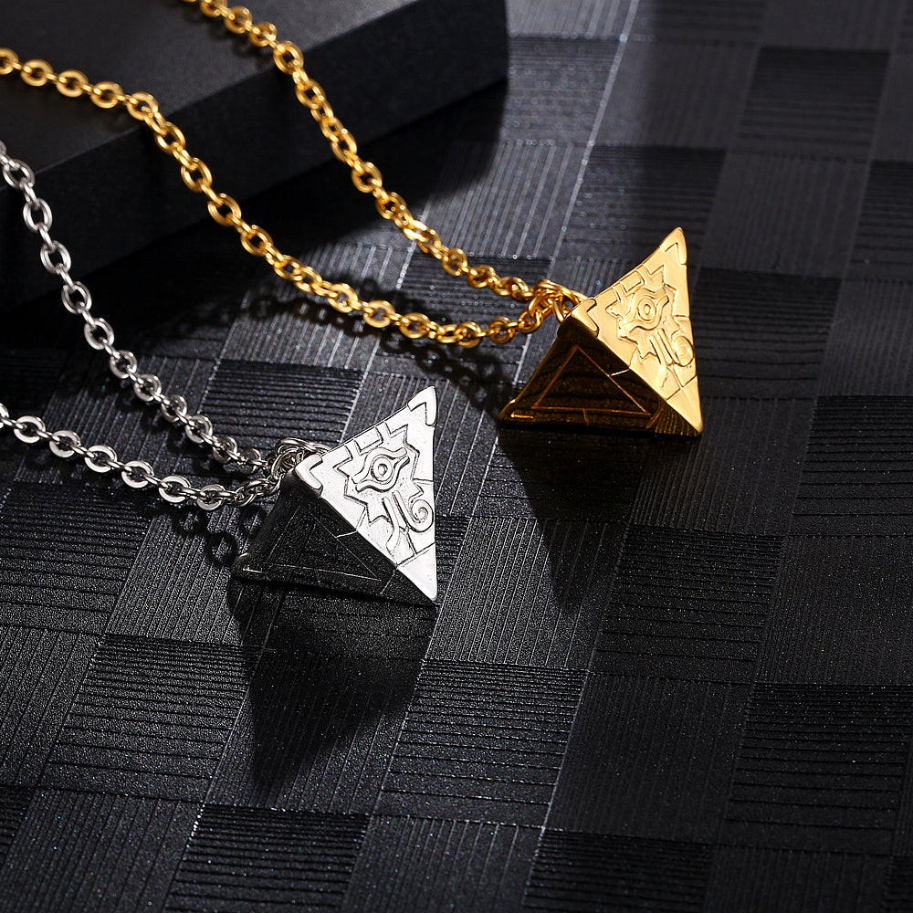 Handmade French Style Trillion-cut Necklace For Unisex, 304 Stainless Steel With 18K Real Gold Plated Cable Chain