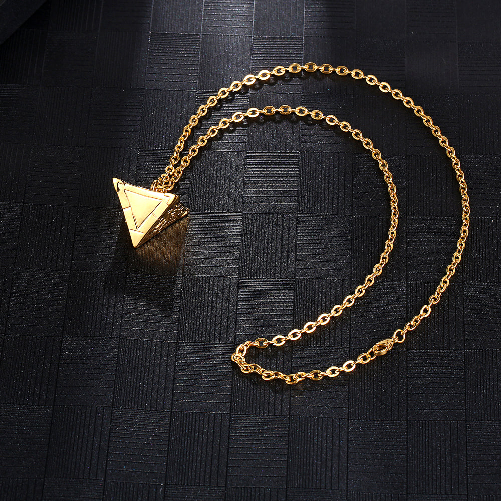 Handmade French Style Trillion-cut Necklace For Unisex, 304 Stainless Steel With 18K Real Gold Plated Cable Chain