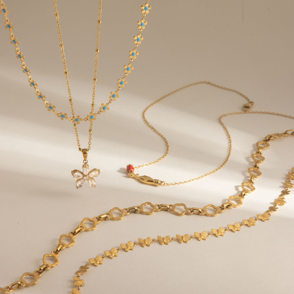 Geometric Waterproof Necklace For Women, 18K Gold Plated 304 Stainless Steel With Zircon Inlay, PVD Coated