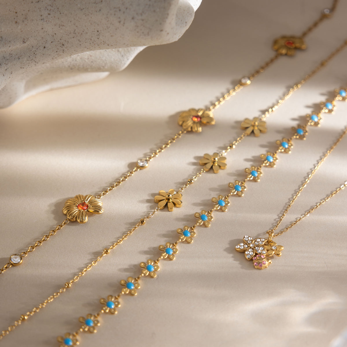 Geometric Waterproof Necklace For Women, 18K Gold Plated 304 Stainless Steel With Zircon Inlay, PVD Coated