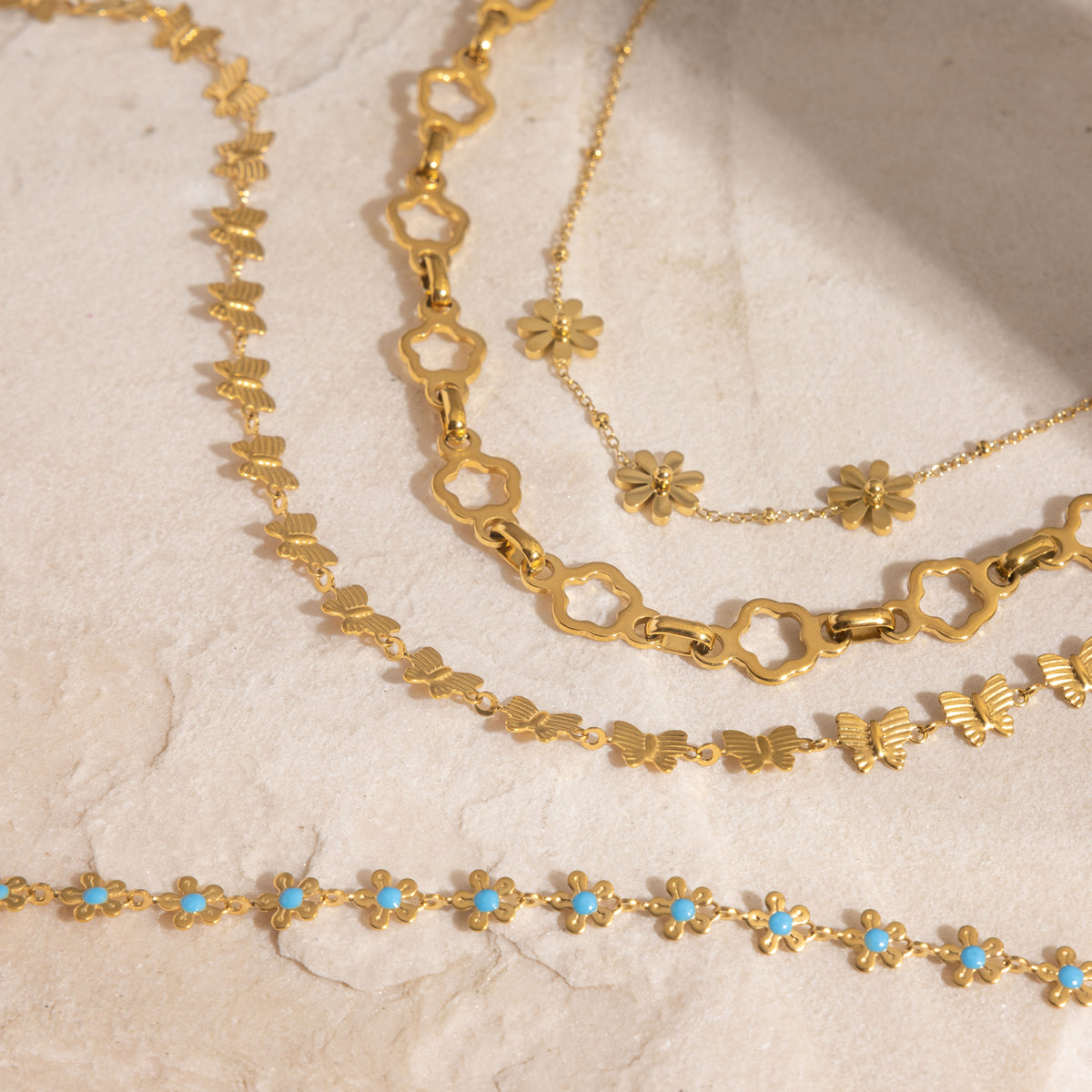 Geometric Waterproof Necklace For Women, 18K Gold Plated 304 Stainless Steel With Zircon Inlay, PVD Coated