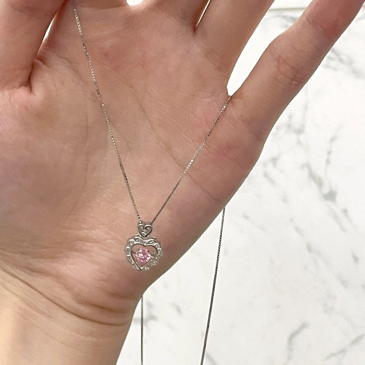 Sweet Heart Shape Necklace For Women In Natural Pink Copper With Zircon Inlay And Box Chain