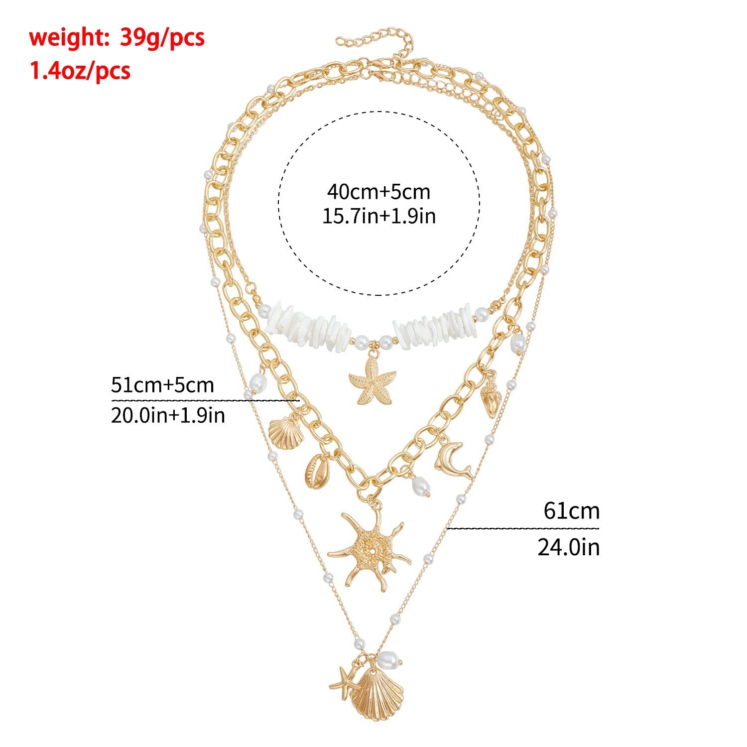 Bohemian Gold Layered Necklace For Women With Alloy Pendant Featuring Shell Inlay
