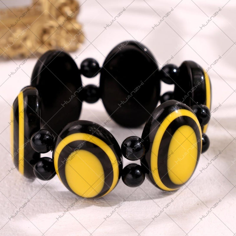 Oval Acrylic Bangle With Resin Inlay Featuring Beading Craft In Simple Style For Women