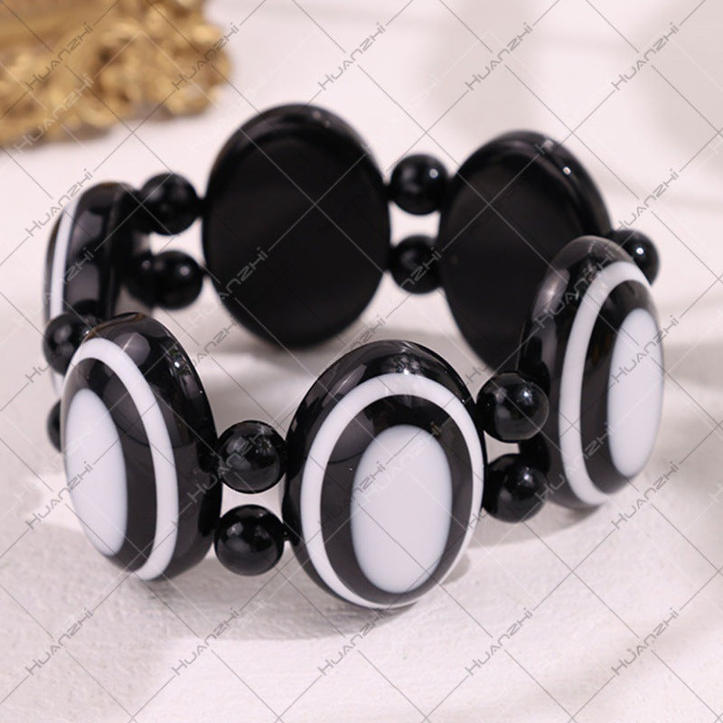 Oval Acrylic Bangle With Resin Inlay Featuring Beading Craft In Simple Style For Women