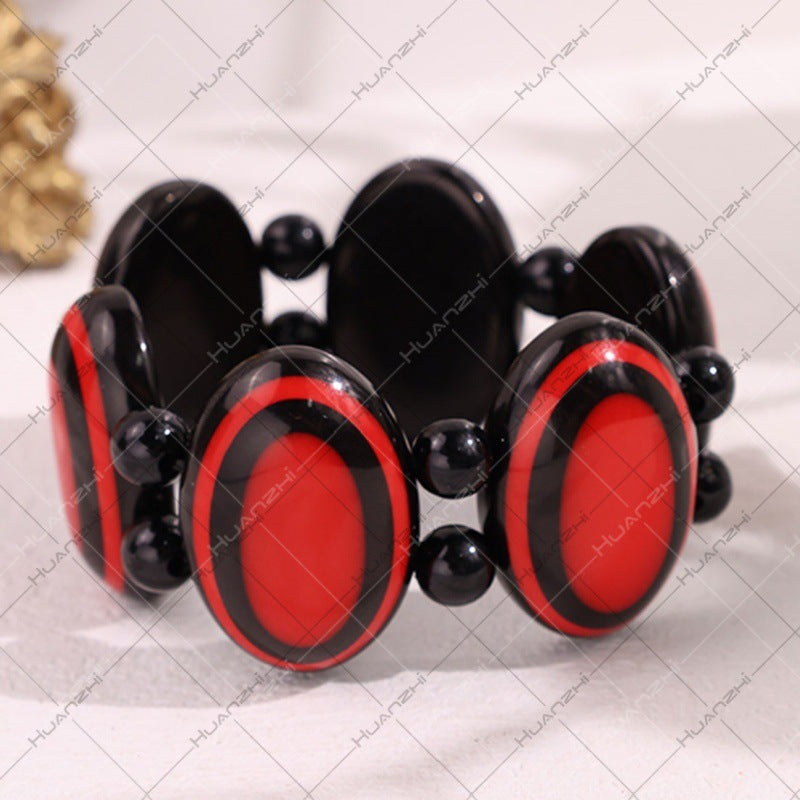 Oval Acrylic Bangle With Resin Inlay Featuring Beading Craft In Simple Style For Women