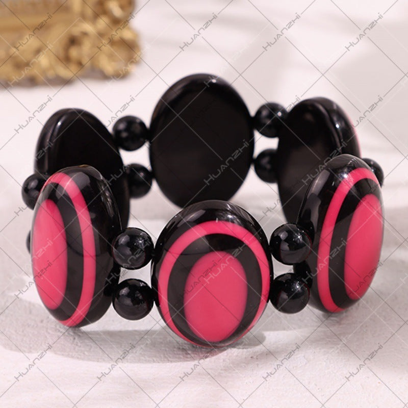Oval Acrylic Bangle With Resin Inlay Featuring Beading Craft In Simple Style For Women