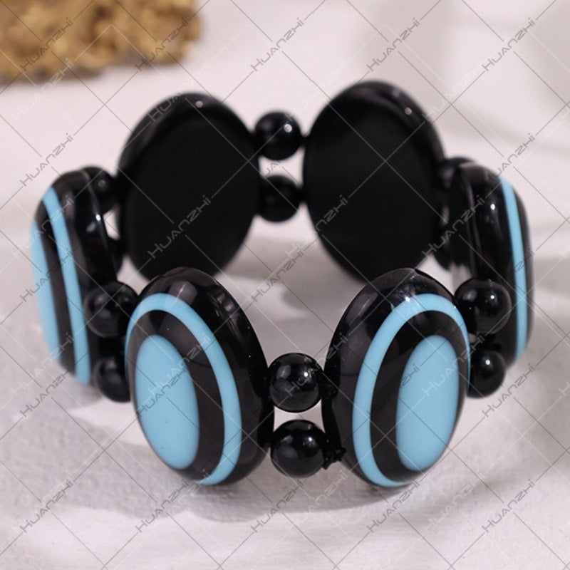 Oval Acrylic Bangle With Resin Inlay Featuring Beading Craft In Simple Style For Women